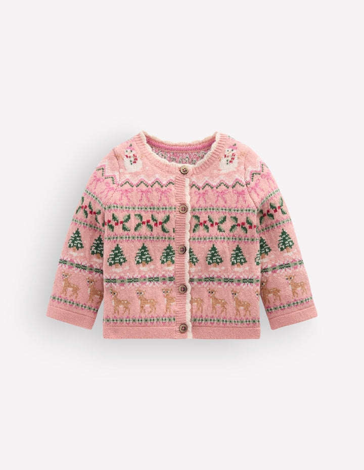 Cardigan à motif jacquard-Motif jacquard festif rose vintage