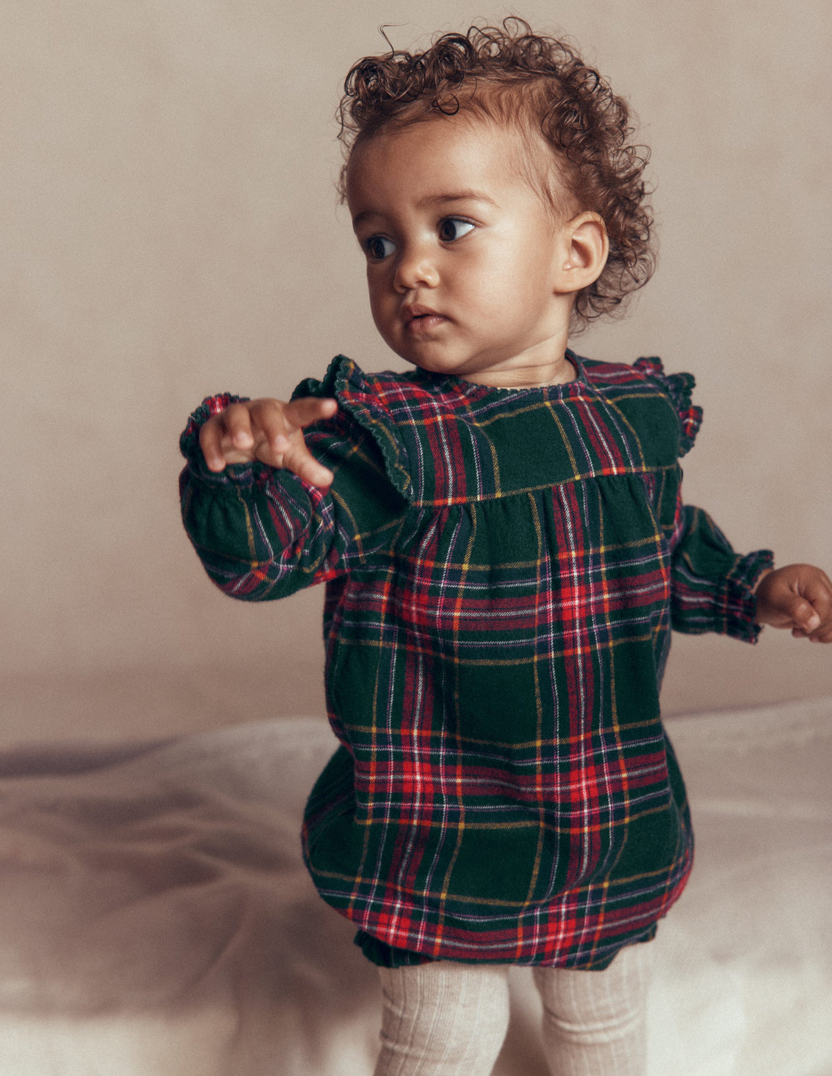 Woven Bubble Romper-Green/Red Check-1