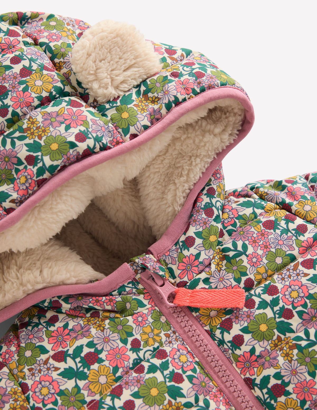 Pufferjacke mit kuscheligem Futter-Papyrus Himbeer Blumenmuster-4