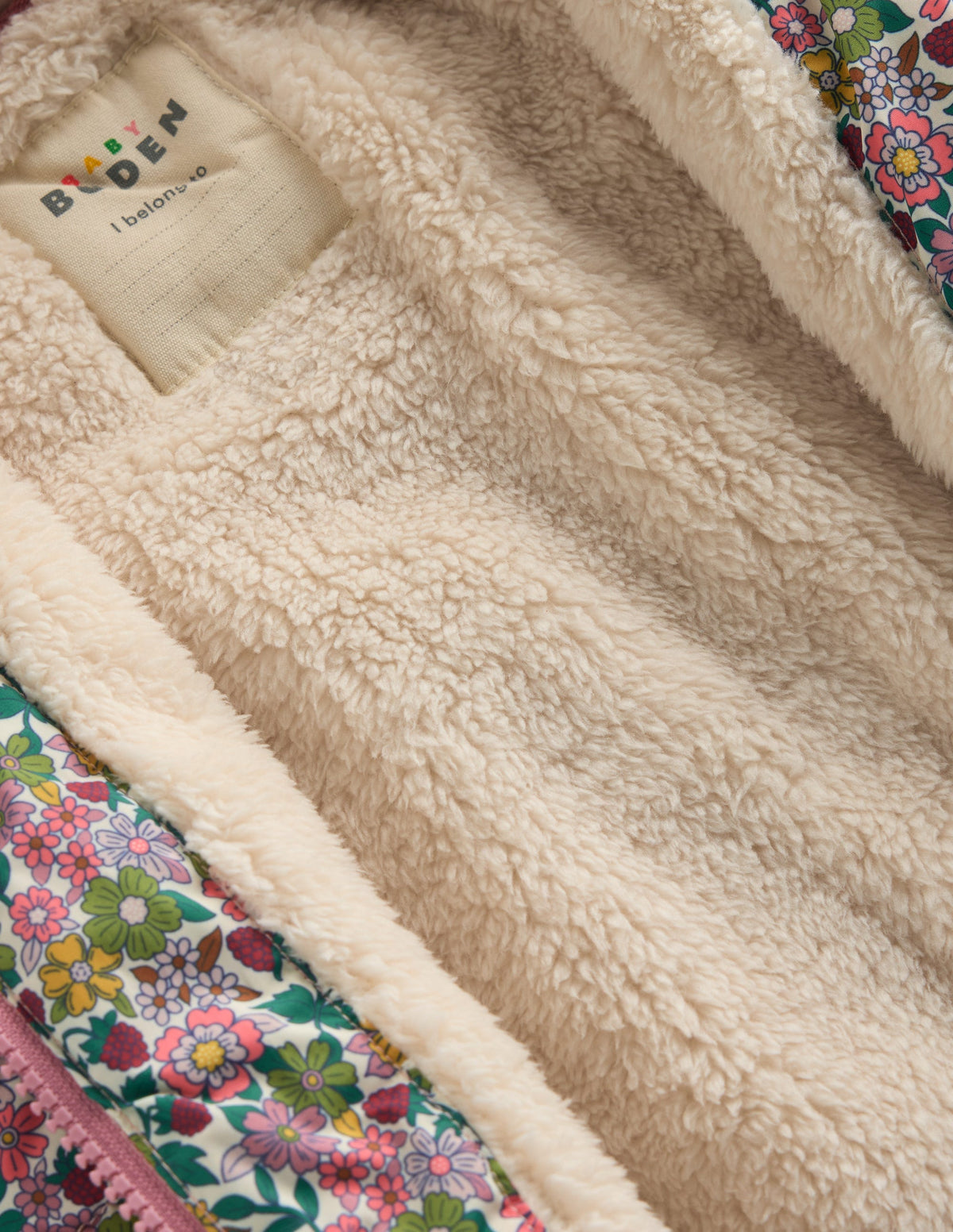 Pufferjacke mit kuscheligem Futter-Papyrus Himbeer Blumenmuster-2