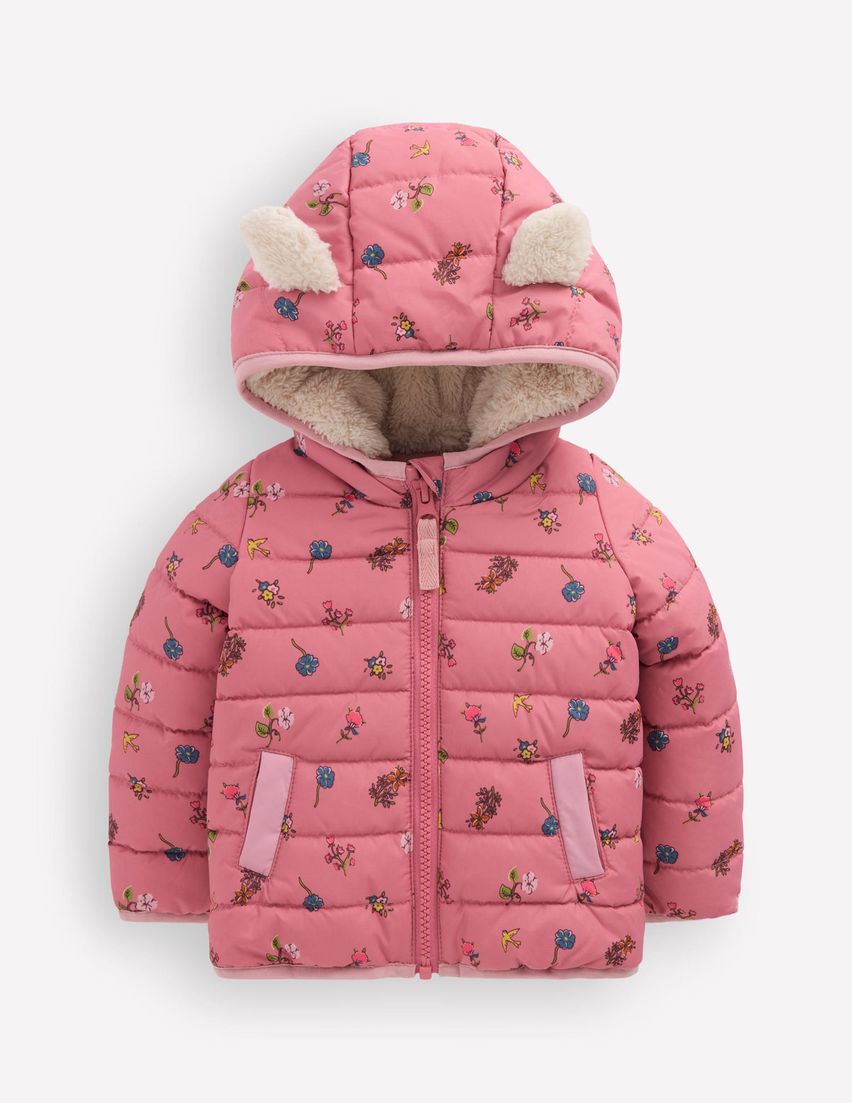 Doudoune doublée cosy-Motif fleurs espacées rose-1