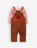 Novelty Cord Dungaree Set-Brown Reindeer