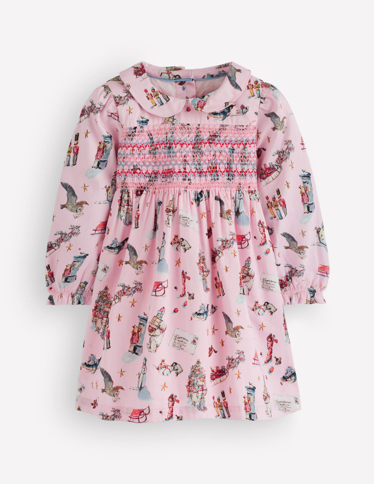 Jolie robe à smocks-Bureau de poste polaire rose-3