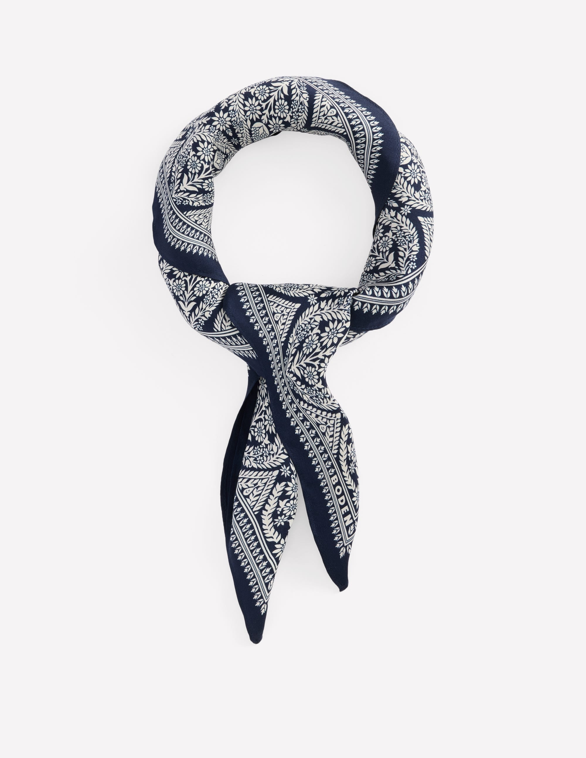 Elisabeth Quadratischer Seidenschal-Französisches Marineblau, Gartenornamente - Image 1