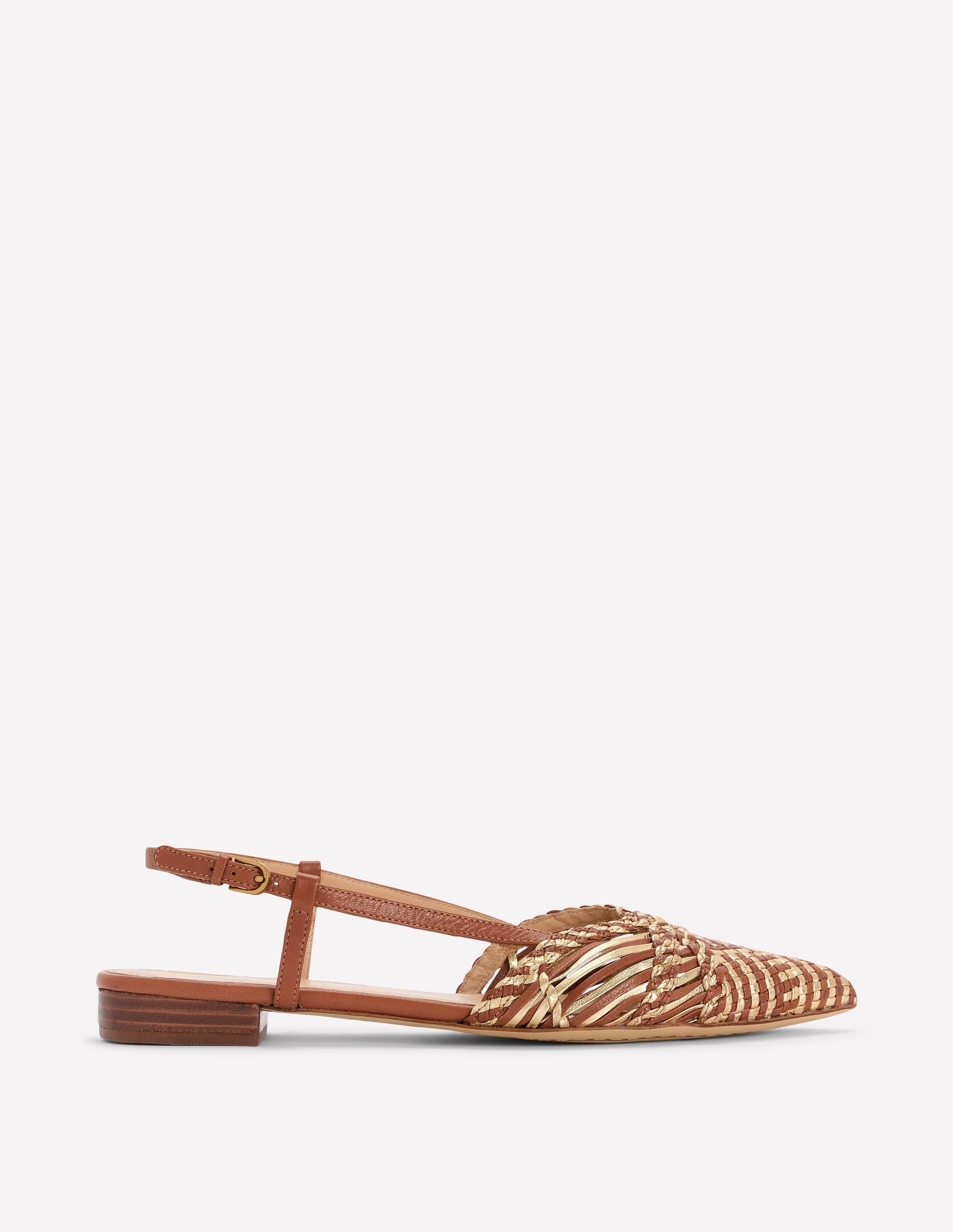 Woven Detail Pointed Flats-Tan/ Gold - Image 2
