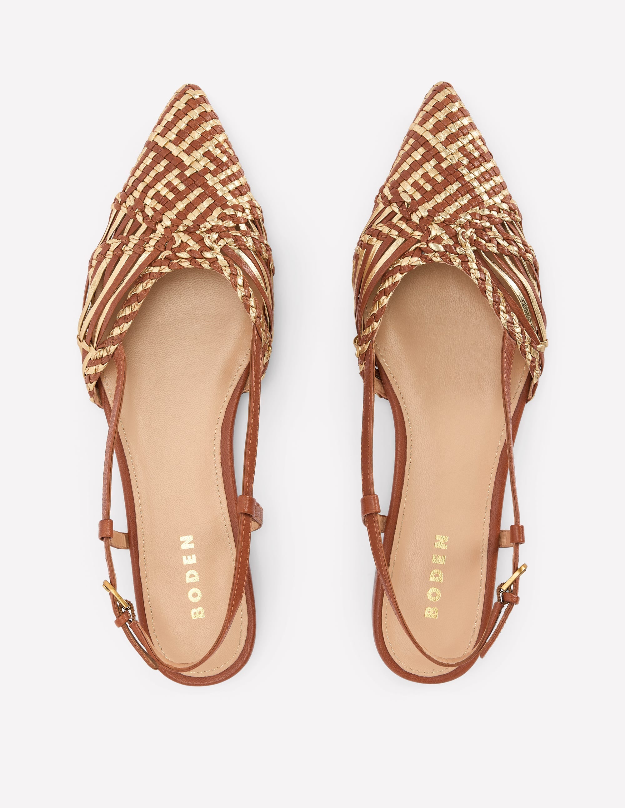 Woven Detail Pointed Flats-Tan/ Gold - Image 5
