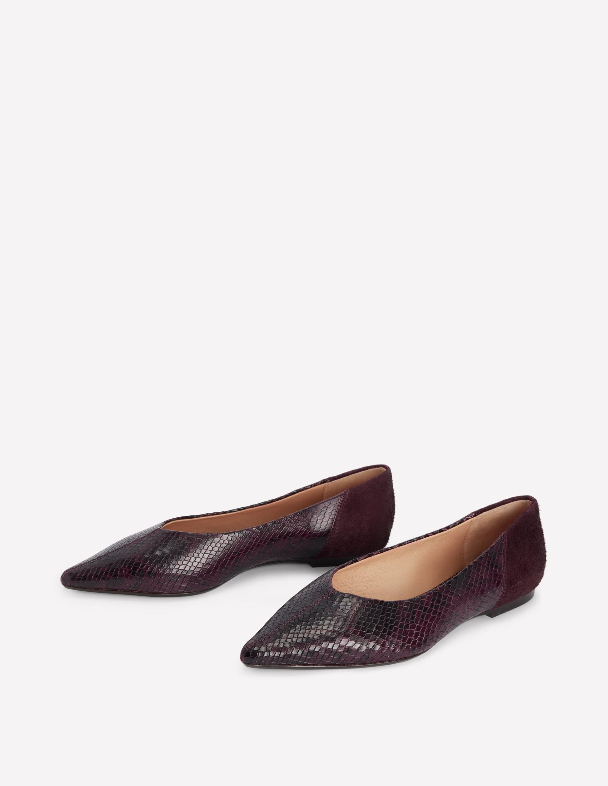 Nigella Flache Schuhe mit spitzer Zehenpartie-Weinrot Schlangenmuster-3