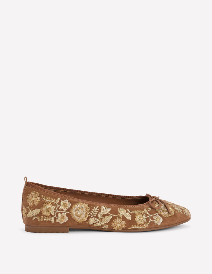 Patti Ballerinas mit runder Zehenpartie-Gold Stickerei