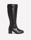 Kniehohe Stiefel mit Schnallendetail-Schwarz