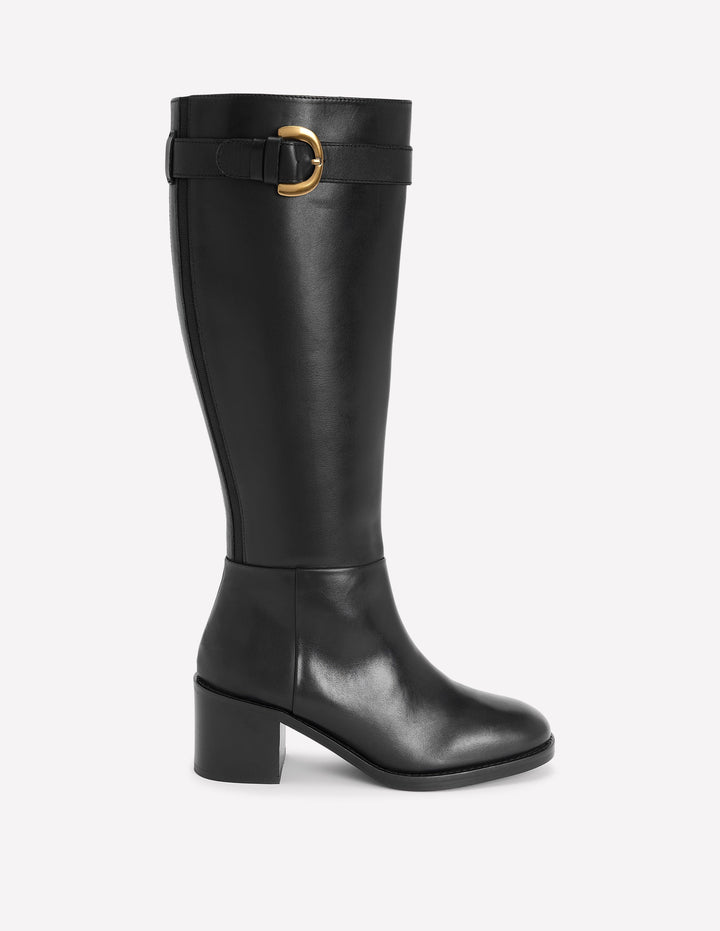 Kniehohe Stiefel mit Schnallendetail-Schwarz
