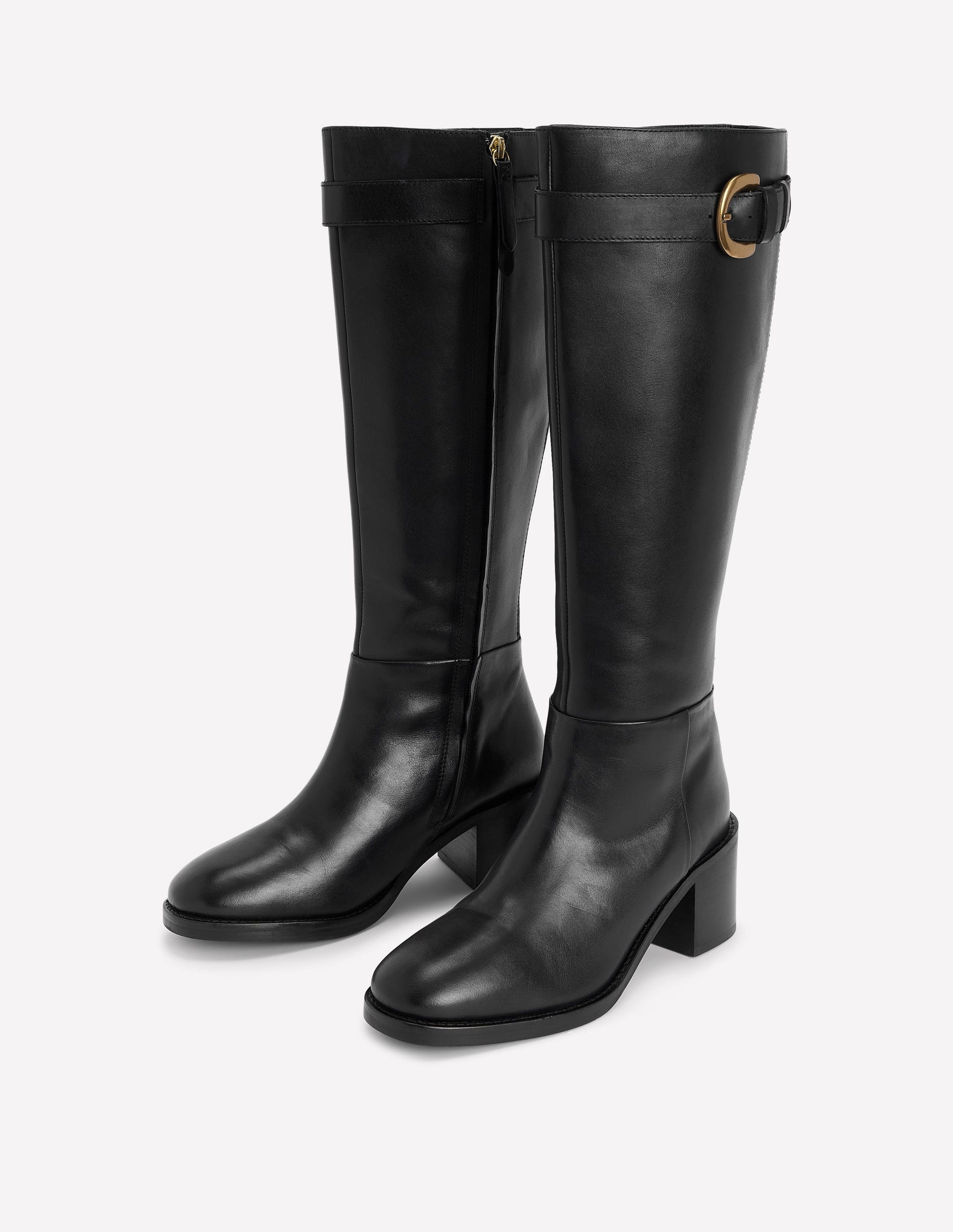 Kniehohe Stiefel mit Schnallendetail-Schwarz-3