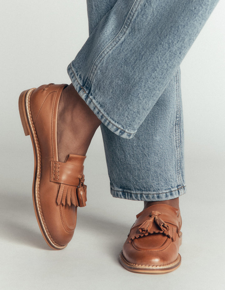 Mocassins plats Nya à franges-Fauve