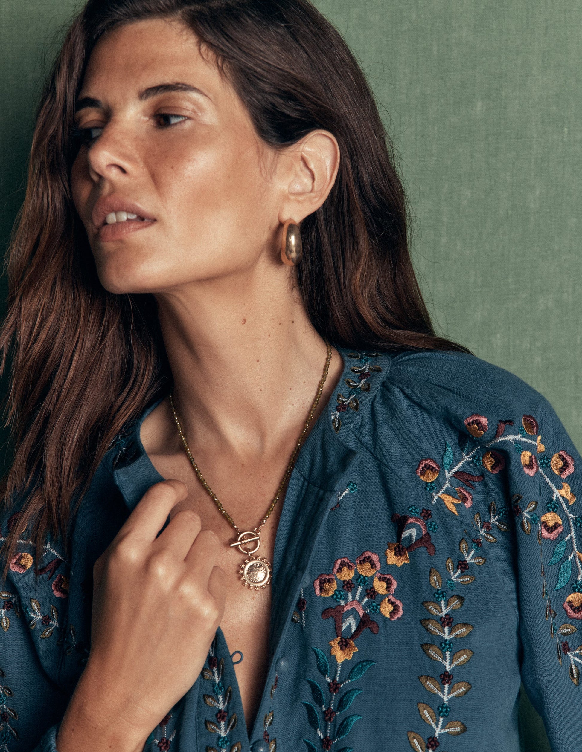 Collier en métal et perles-VERT-1