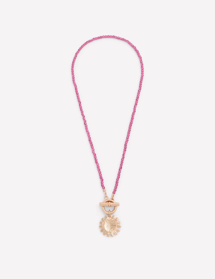 Metall-Halskette mit Perlen-ROSA