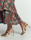 Absatzsandalen mit Riemendesign-Gold