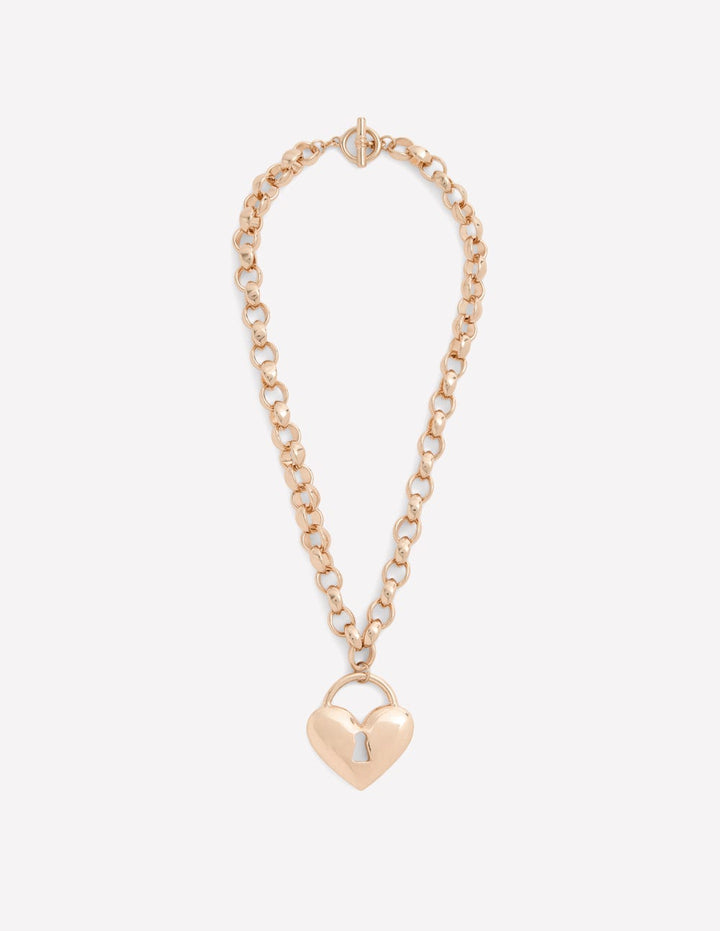 Breite Halskette mit Liebesschloss-Gold
