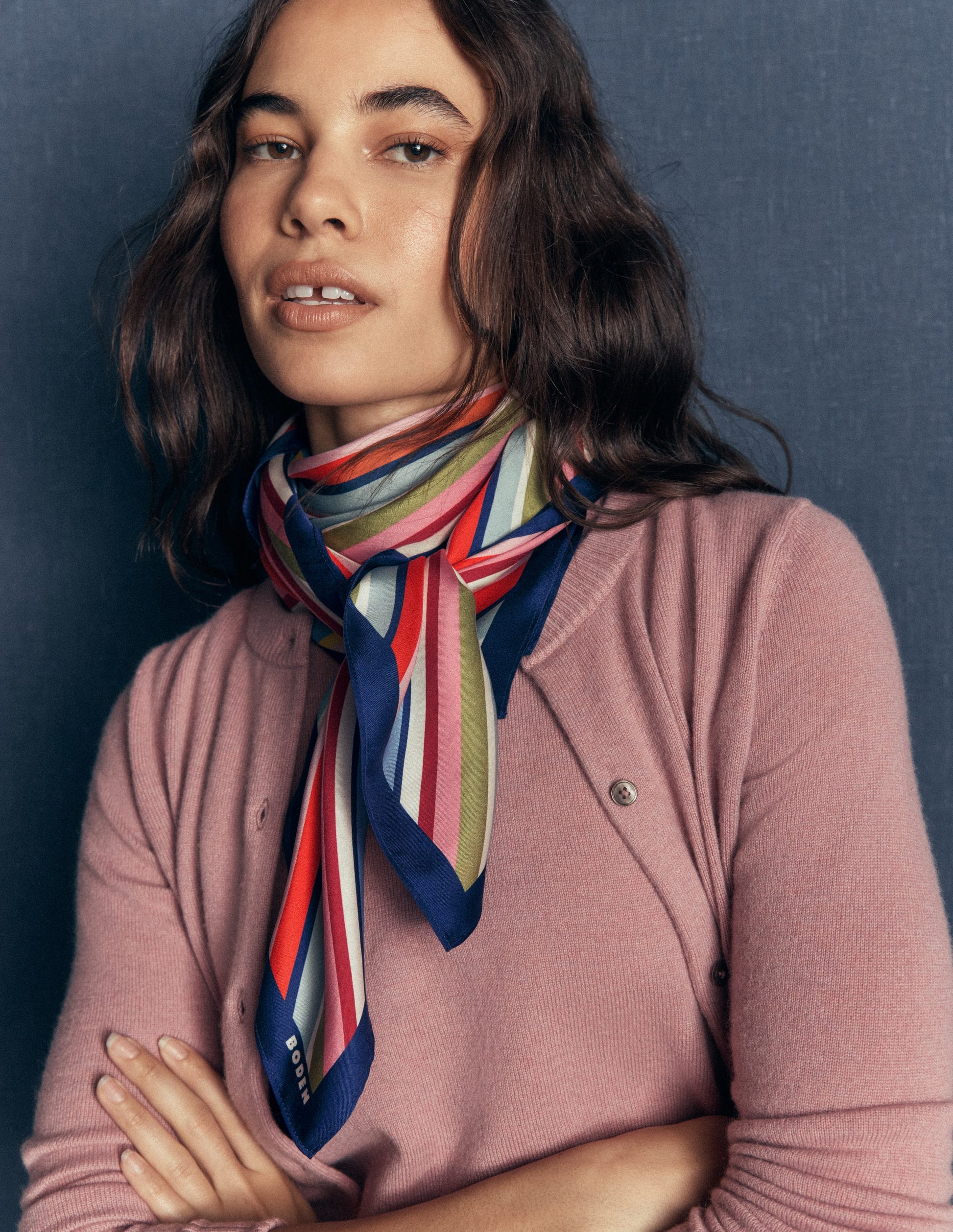 Elisabeth Large Silk Scarf-Multi, Diagonal Rainbow Stripe-1