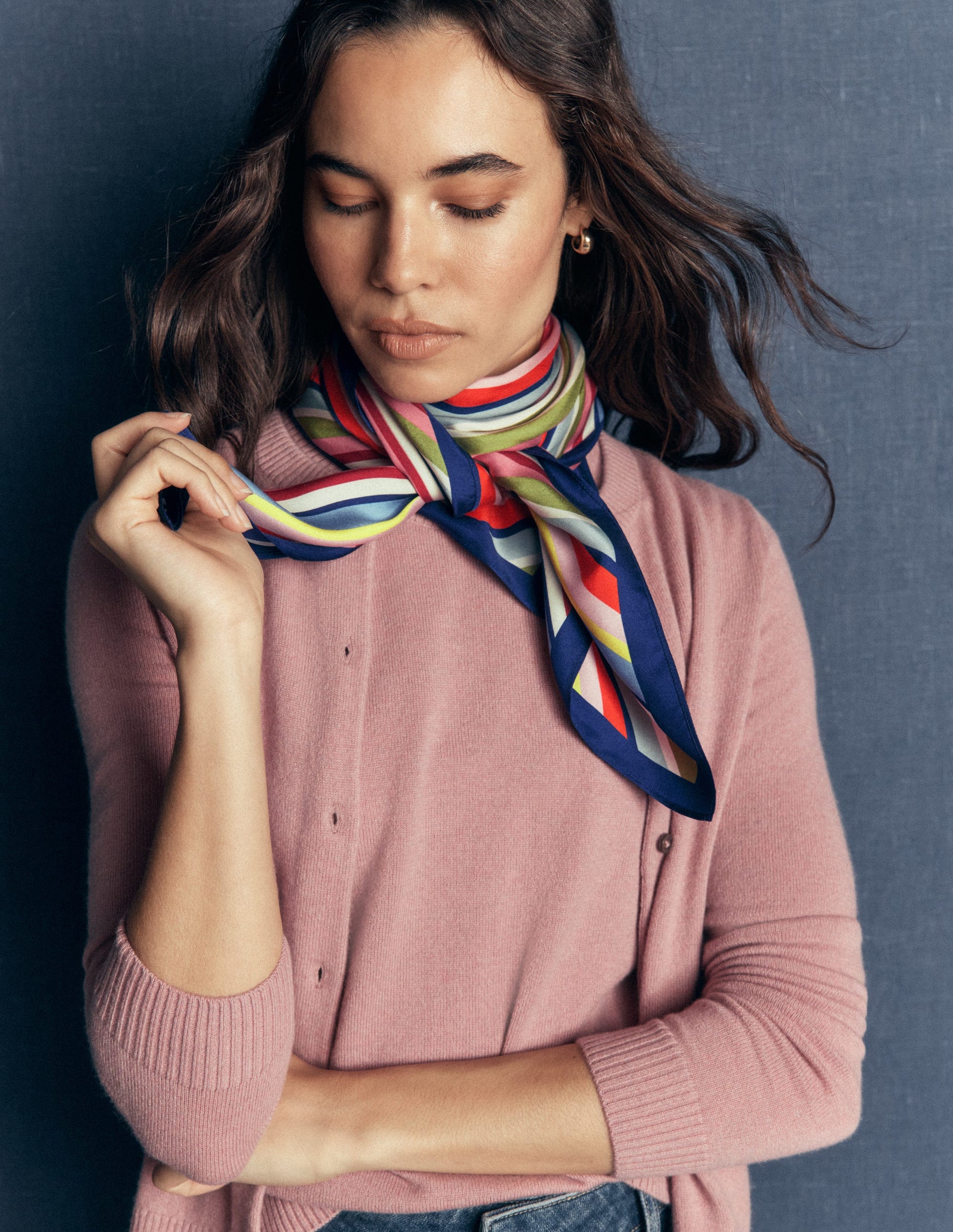 Elisabeth Large Silk Scarf-Multi, Diagonal Rainbow Stripe-2