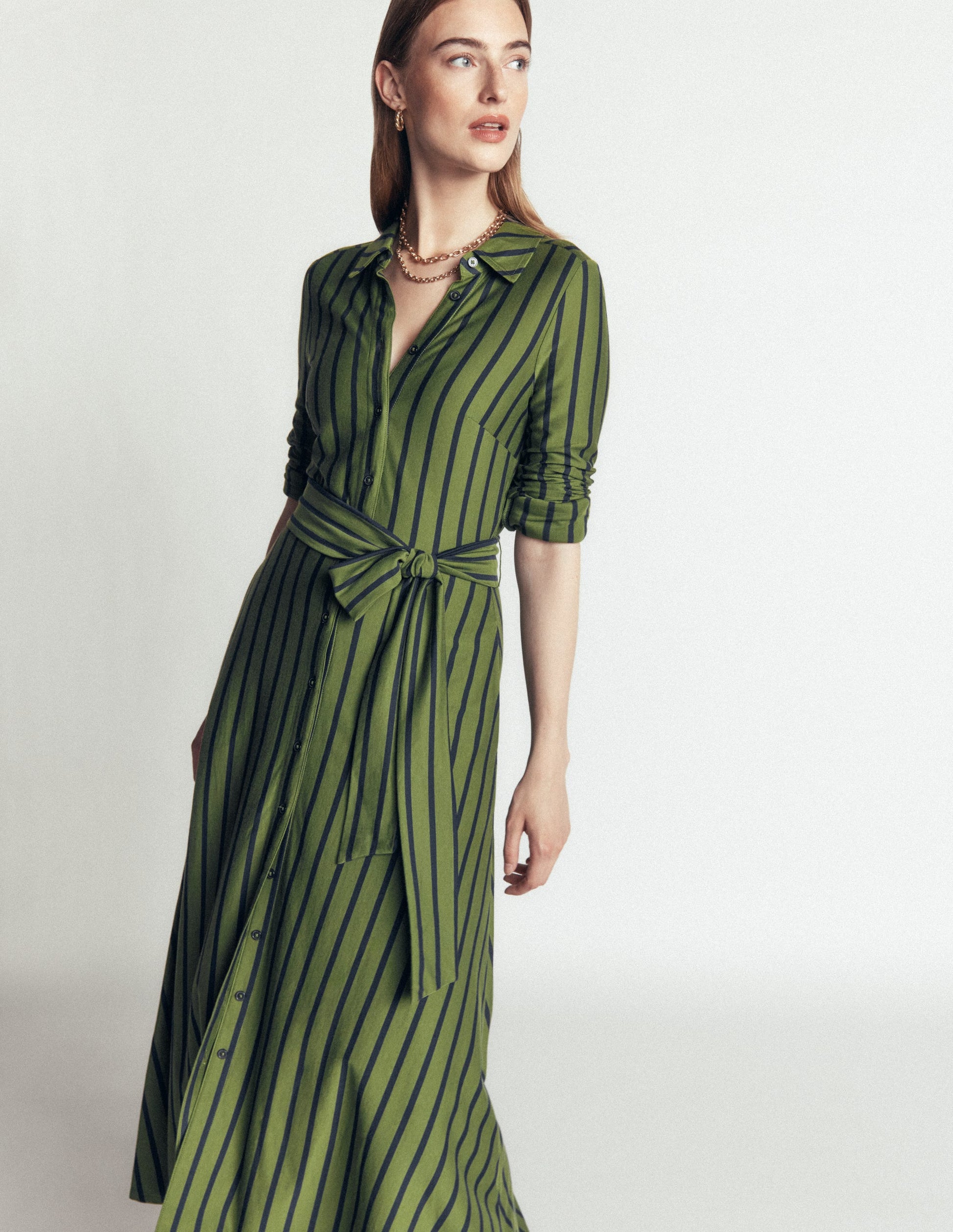 Robe-chemise Marcia en jersey-Rayé ciboulette et bleu marine-1