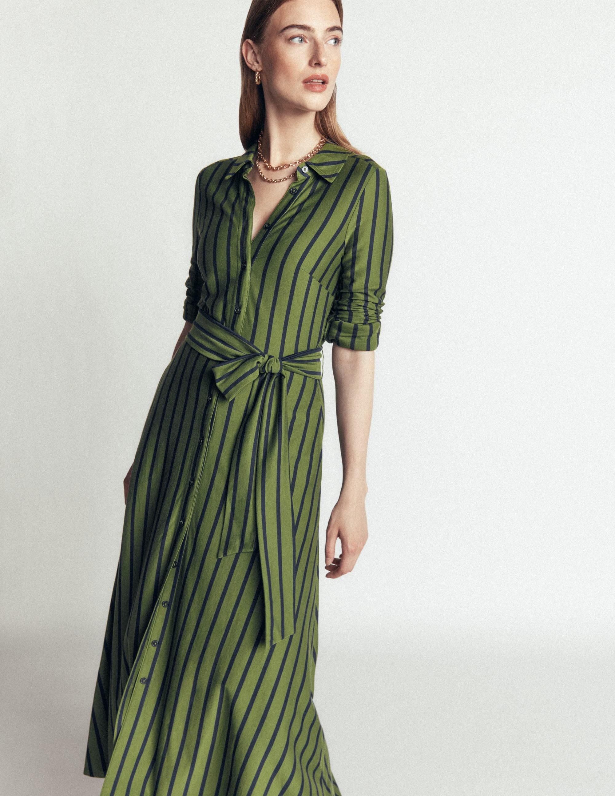 Robe-chemise Marcia en jersey-Rayé ciboulette et bleu marine - Image 1