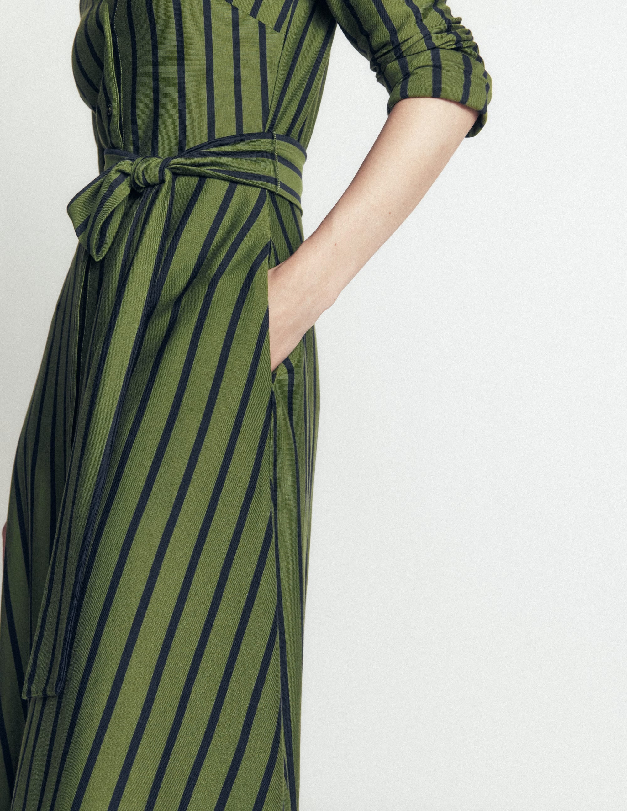 Robe-chemise Marcia en jersey-Rayé ciboulette et bleu marine - Image 2