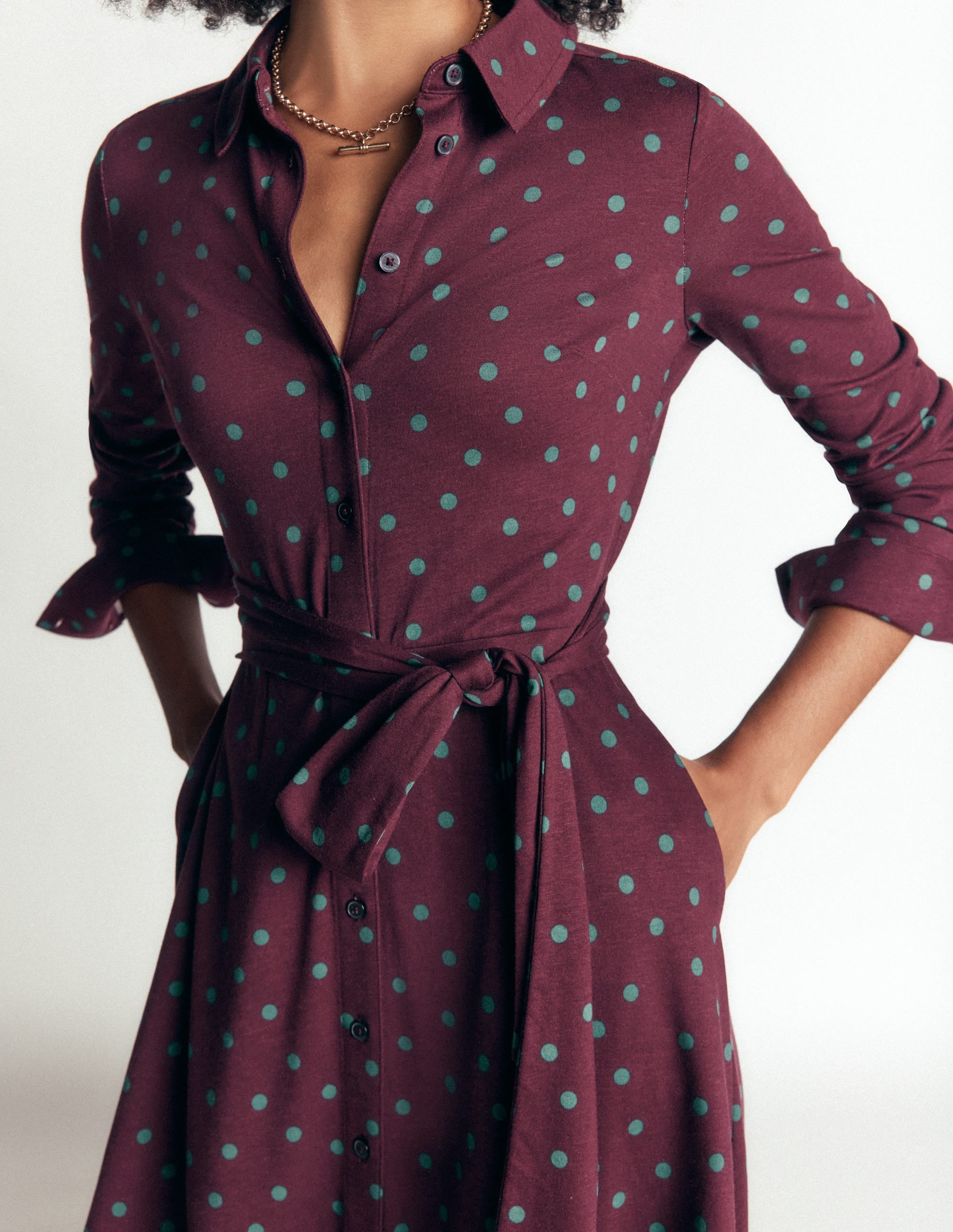 Marcia Jersey-Hemdblusenkleid-Weinprobe und Seegras Punkte - Image 2