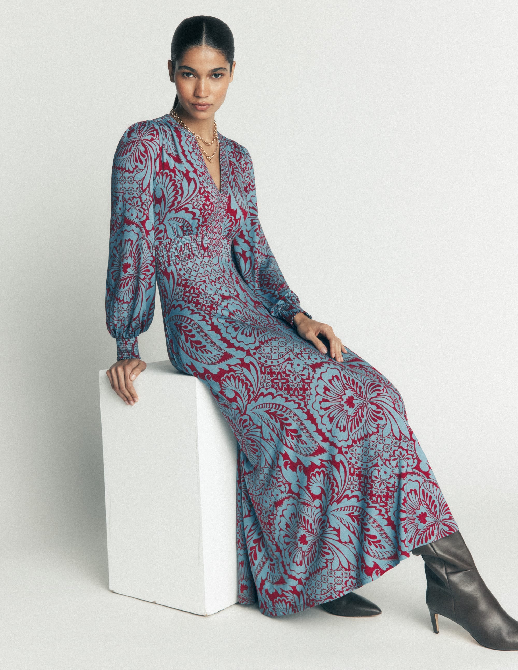 Georgia Jersey-Midikleid-Delphinblau, Botanisch - Image 1