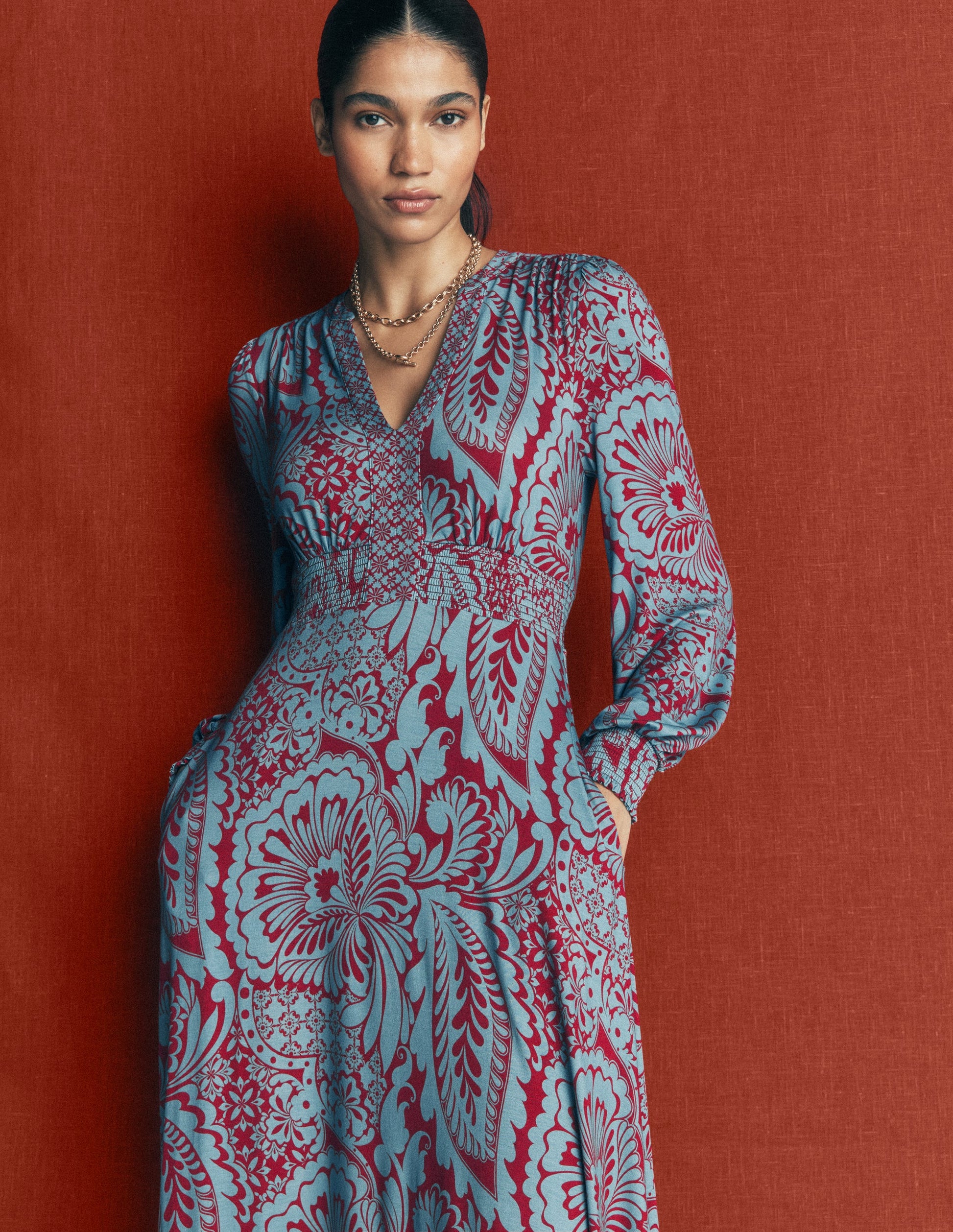 Georgia Jersey-Midikleid-Delphinblau, Botanisch-3