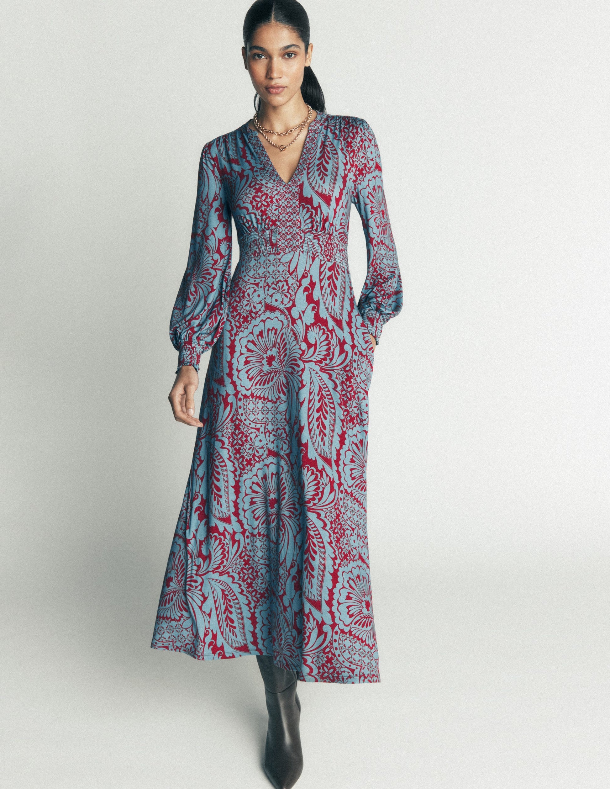 Georgia Jersey-Midikleid-Delphinblau, Botanisch-7