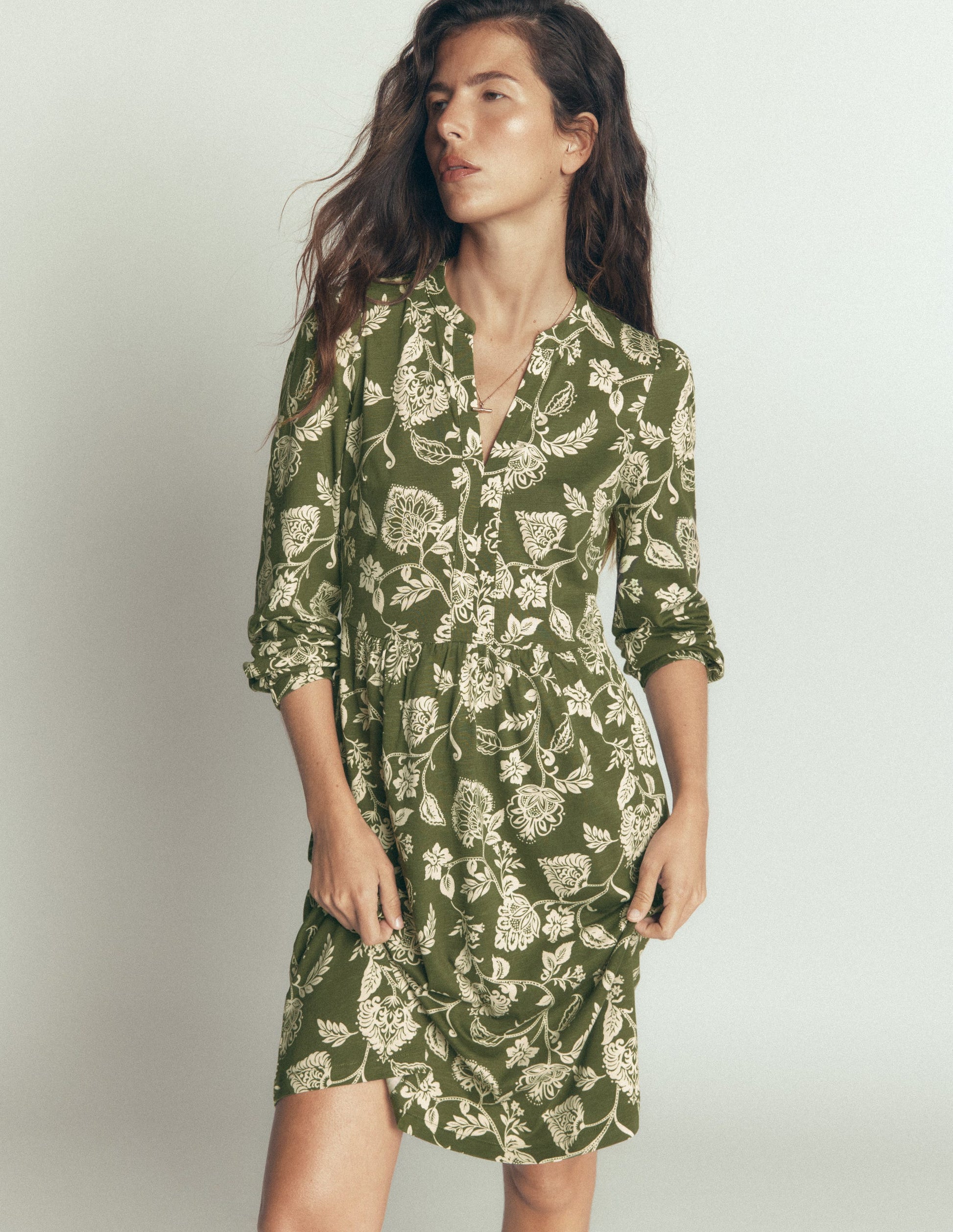 Naomi Relaxed Jersey Dress-Forest Green, Planted Meadows-1