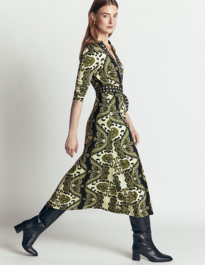 Imogen Jerseykleid mit Kragen-Bunt, Blühende Gardenie