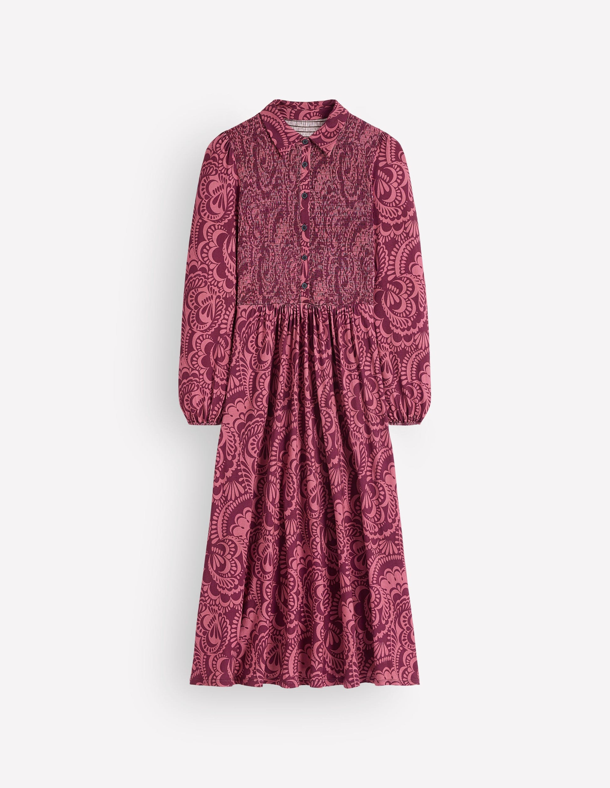 Smocked Jersey Dress-Maroon, Flourishing Medley-6