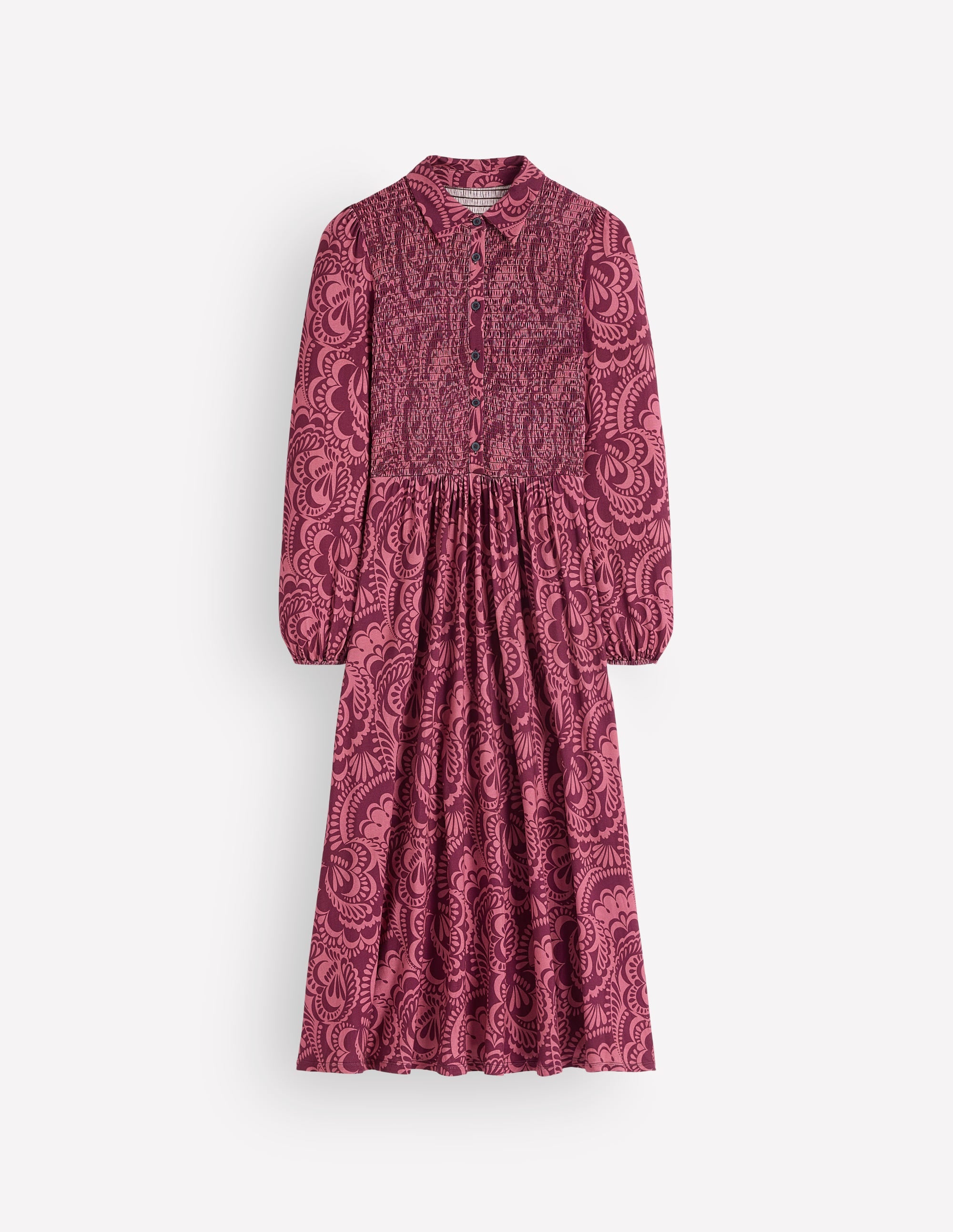 Smocked Jersey Dress-Maroon, Flourishing Medley - Image 6