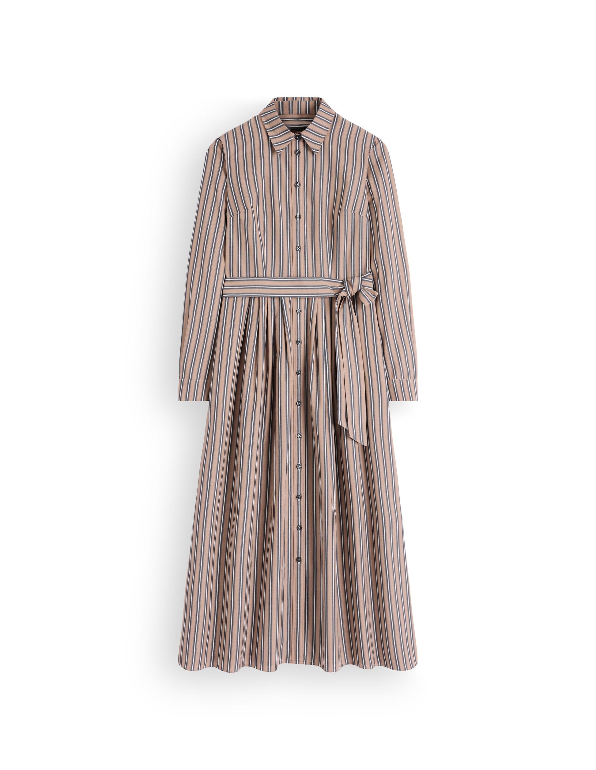 Robe-chemise midi Alexa en coton-Rayé tramway camel, bleu marine-8