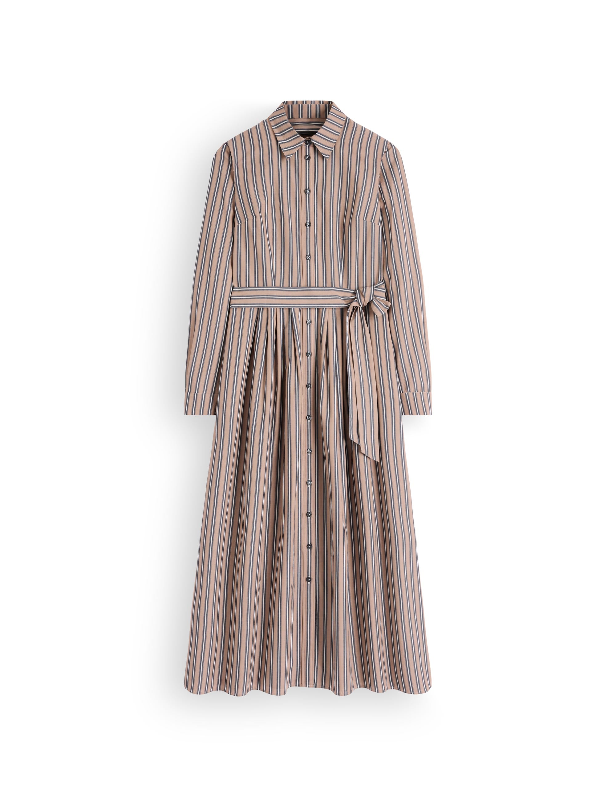 Robe-chemise midi Alexa en coton-Rayé tramway camel, bleu marine - Image 8