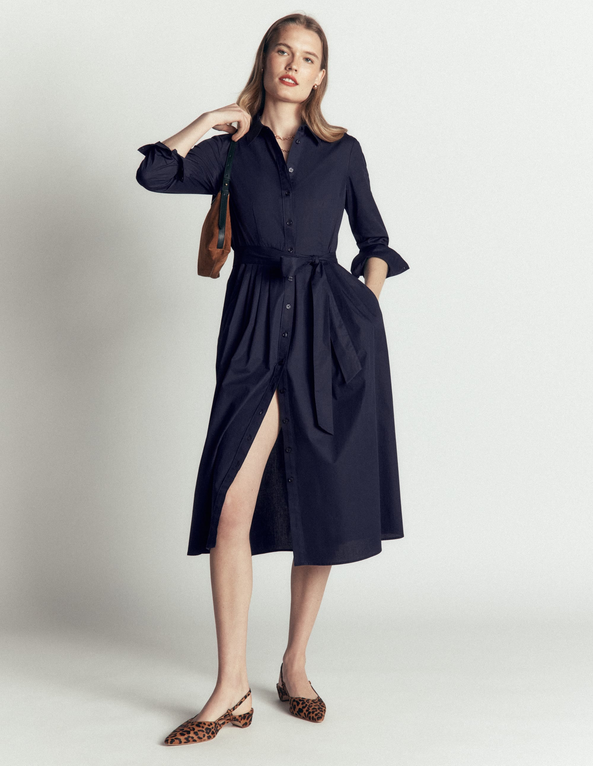 Alexa Cotton Midi Shirt Dress-Navy - Image 2
