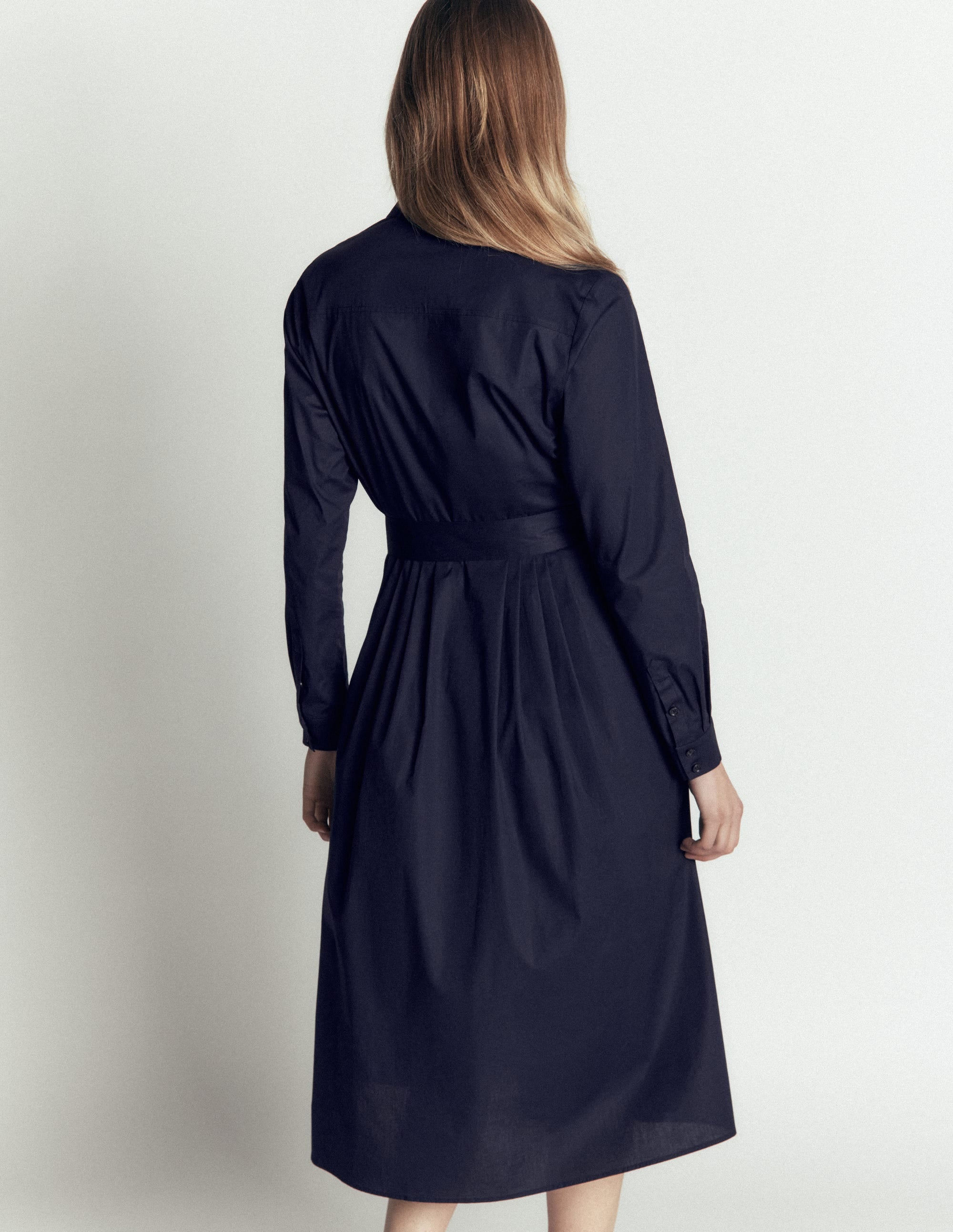 Alexa Cotton Midi Shirt Dress-Navy - Image 4