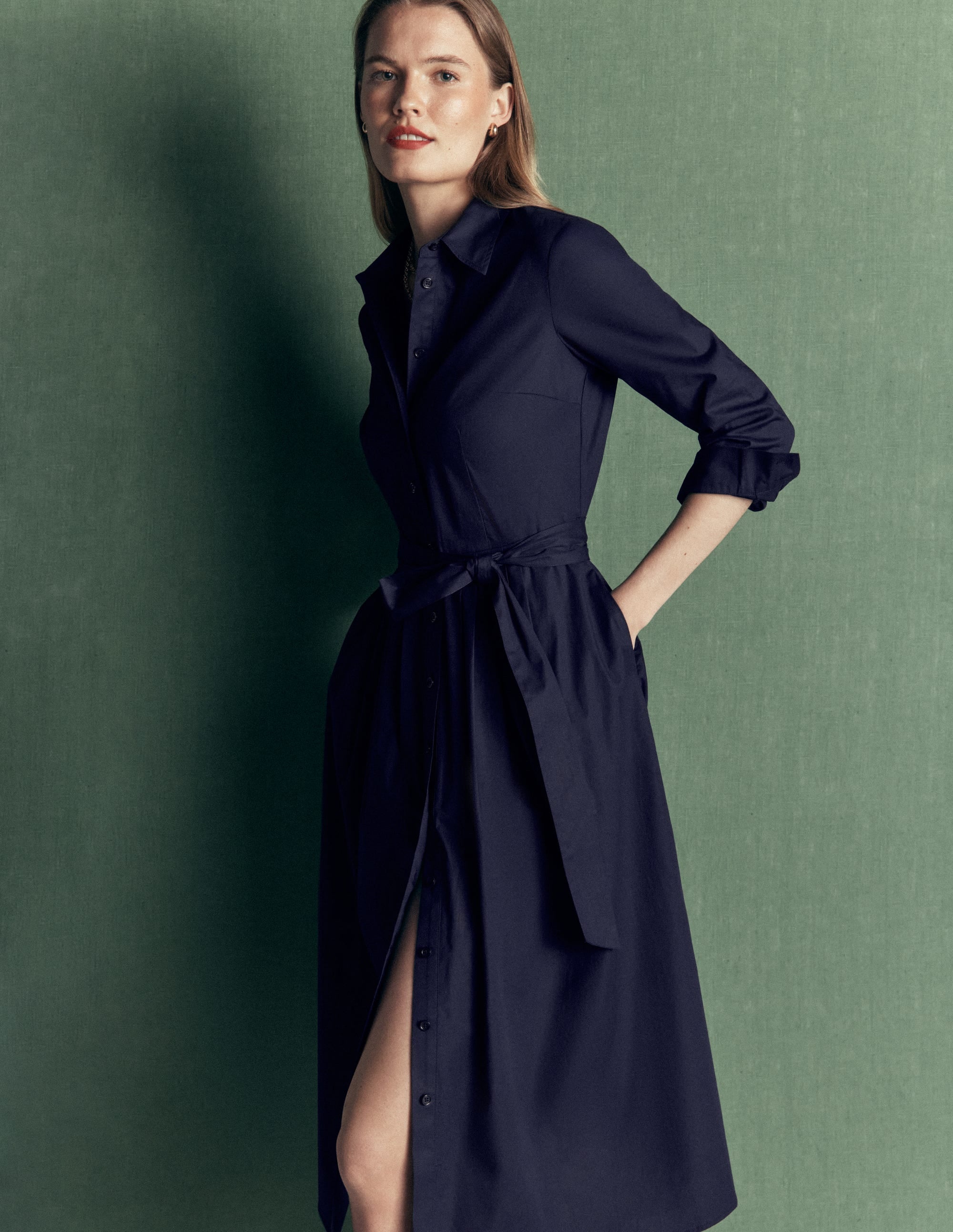Alexa Cotton Midi Shirt Dress-Navy - Image 5