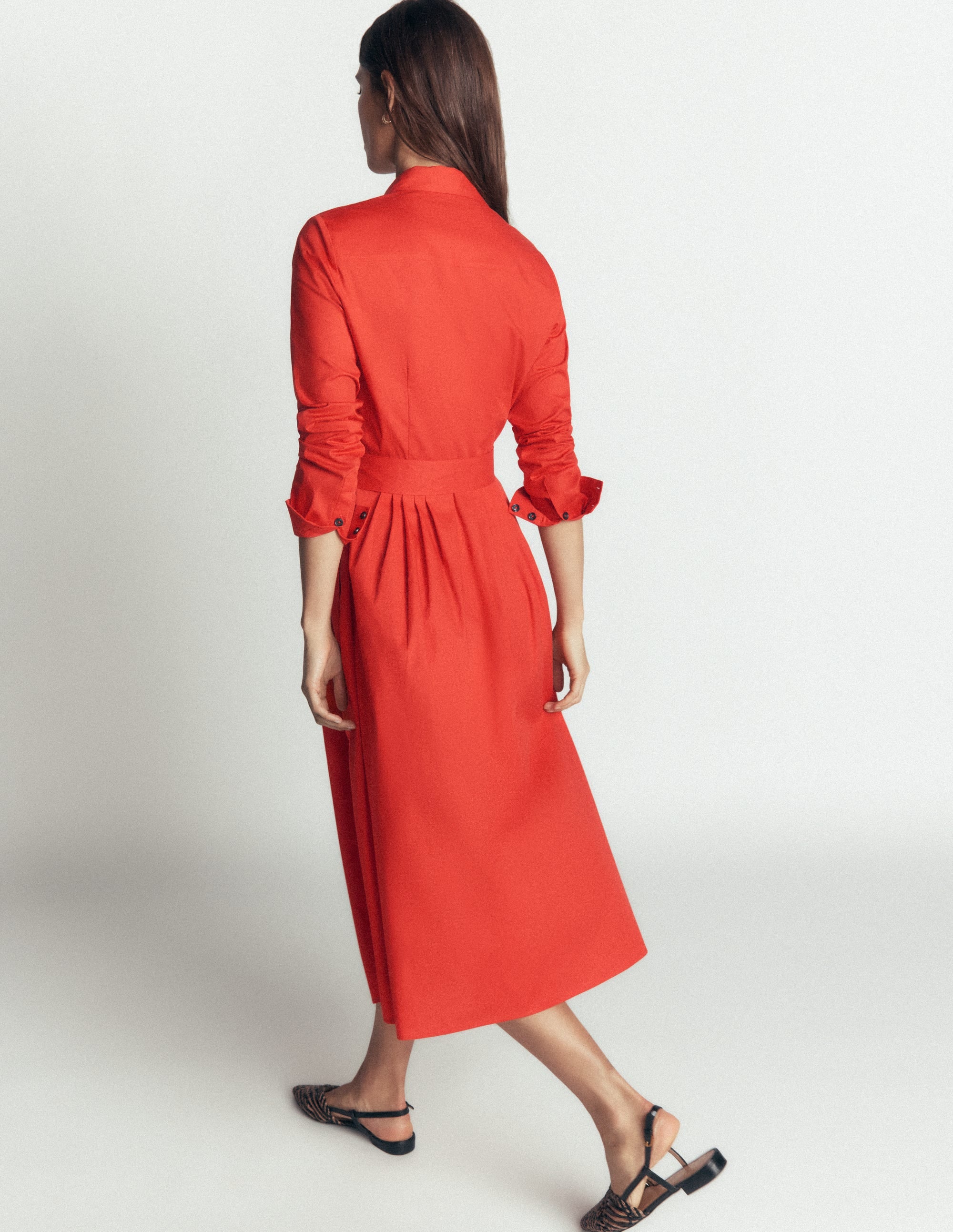Alexa Midi-Hemdblusenkleid aus Baumwolle-Blutorange - Image 3
