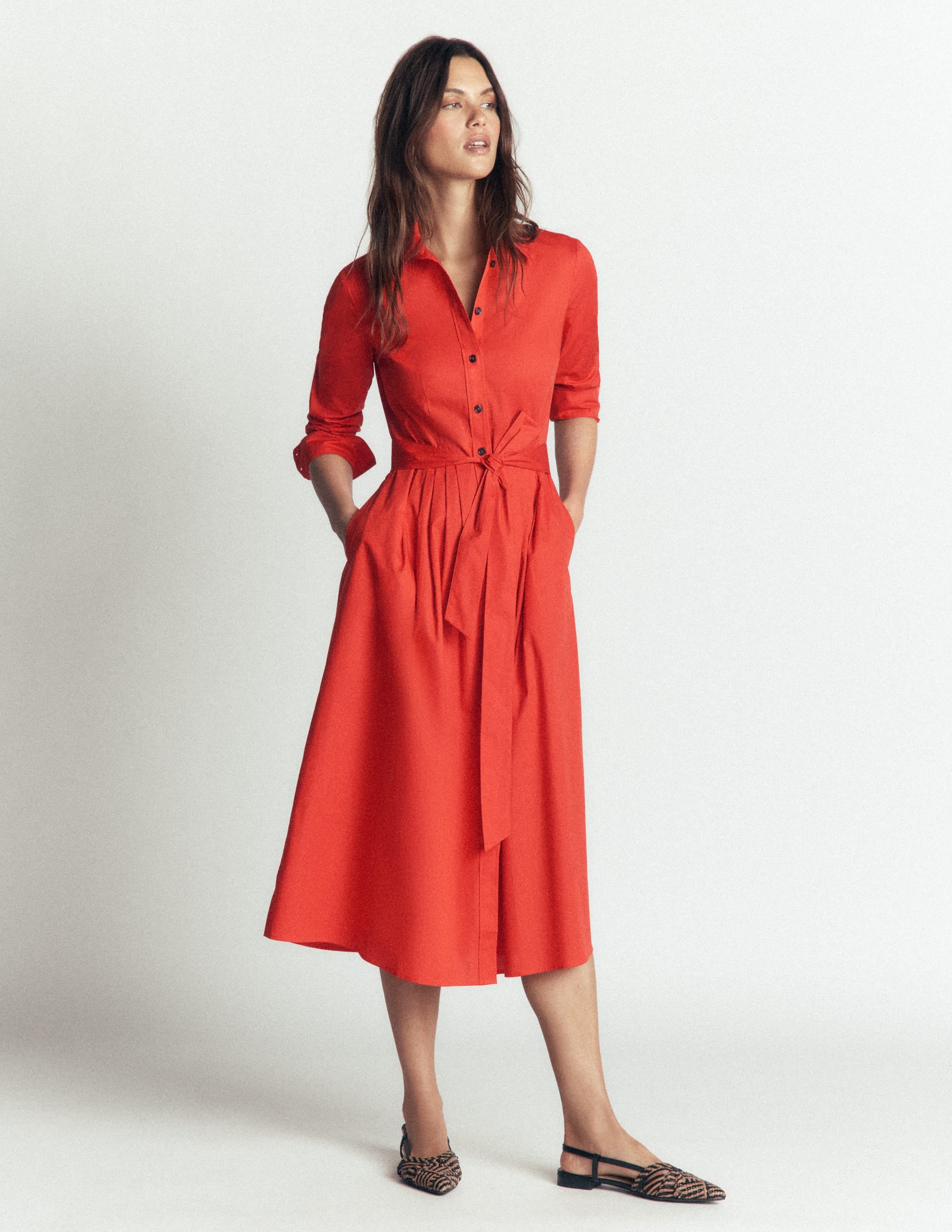 Alexa Midi-Hemdblusenkleid aus Baumwolle-Blutorange - Image 4