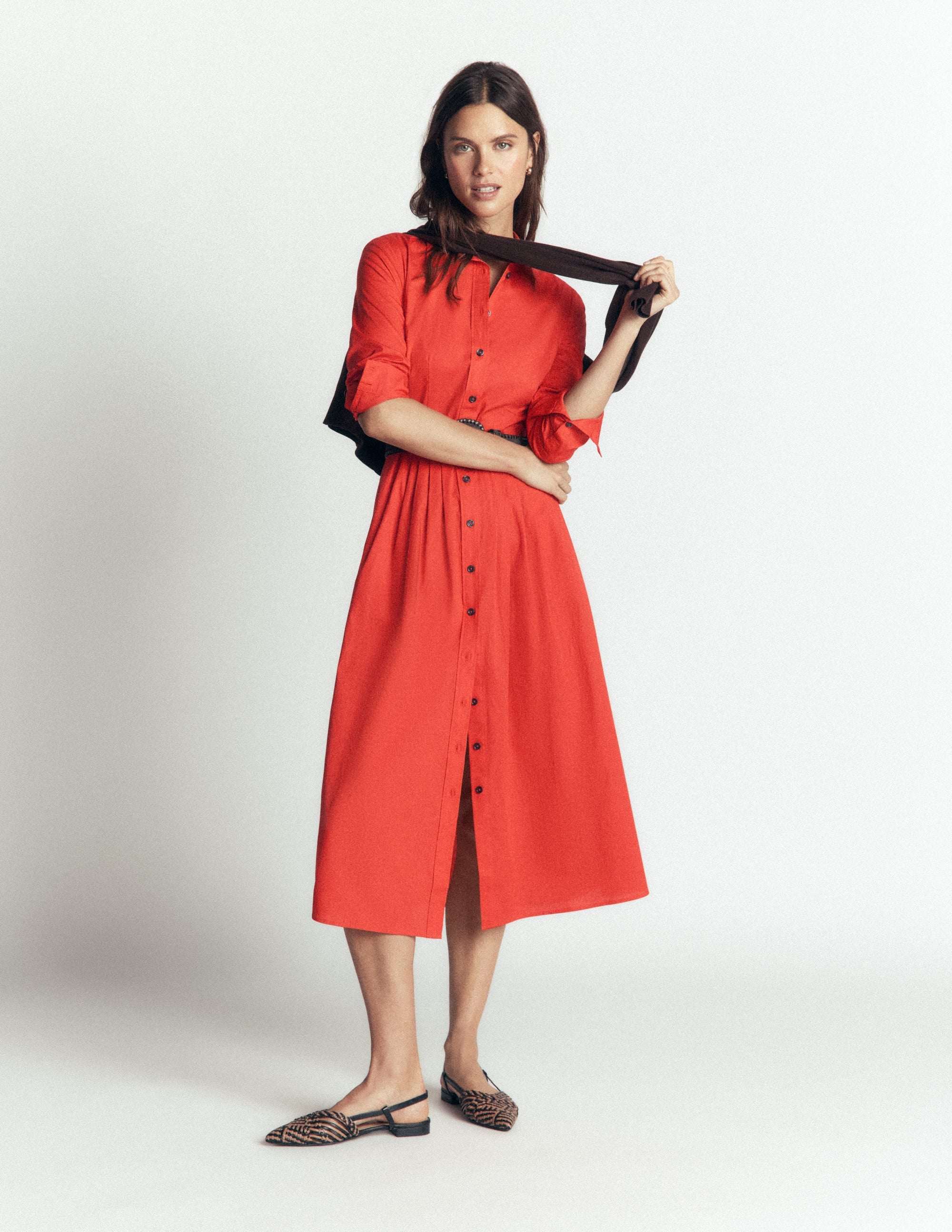 Alexa Midi-Hemdblusenkleid aus Baumwolle-Blutorange - Image 5