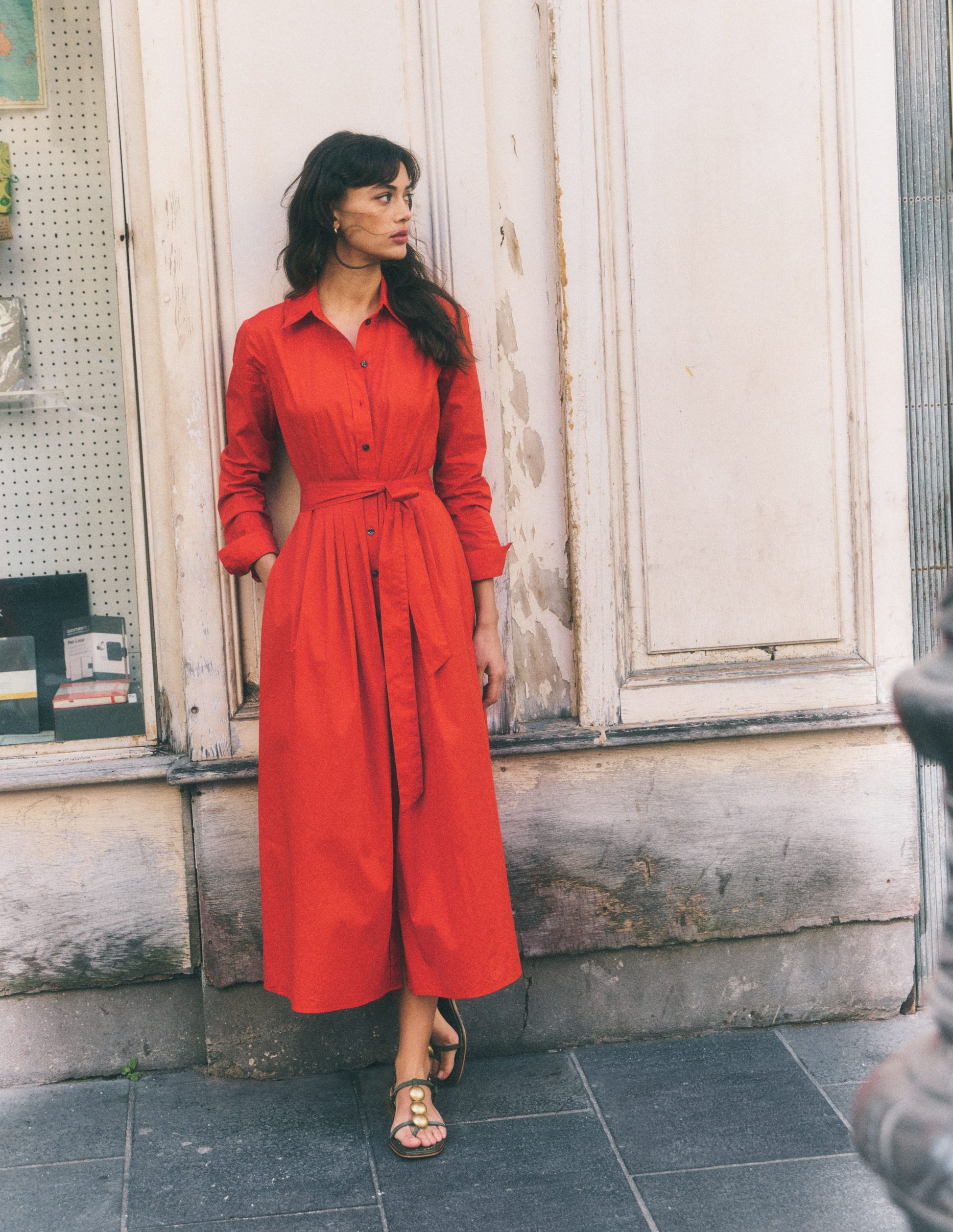Alexa Midi-Hemdblusenkleid aus Baumwolle-Blutorange-6