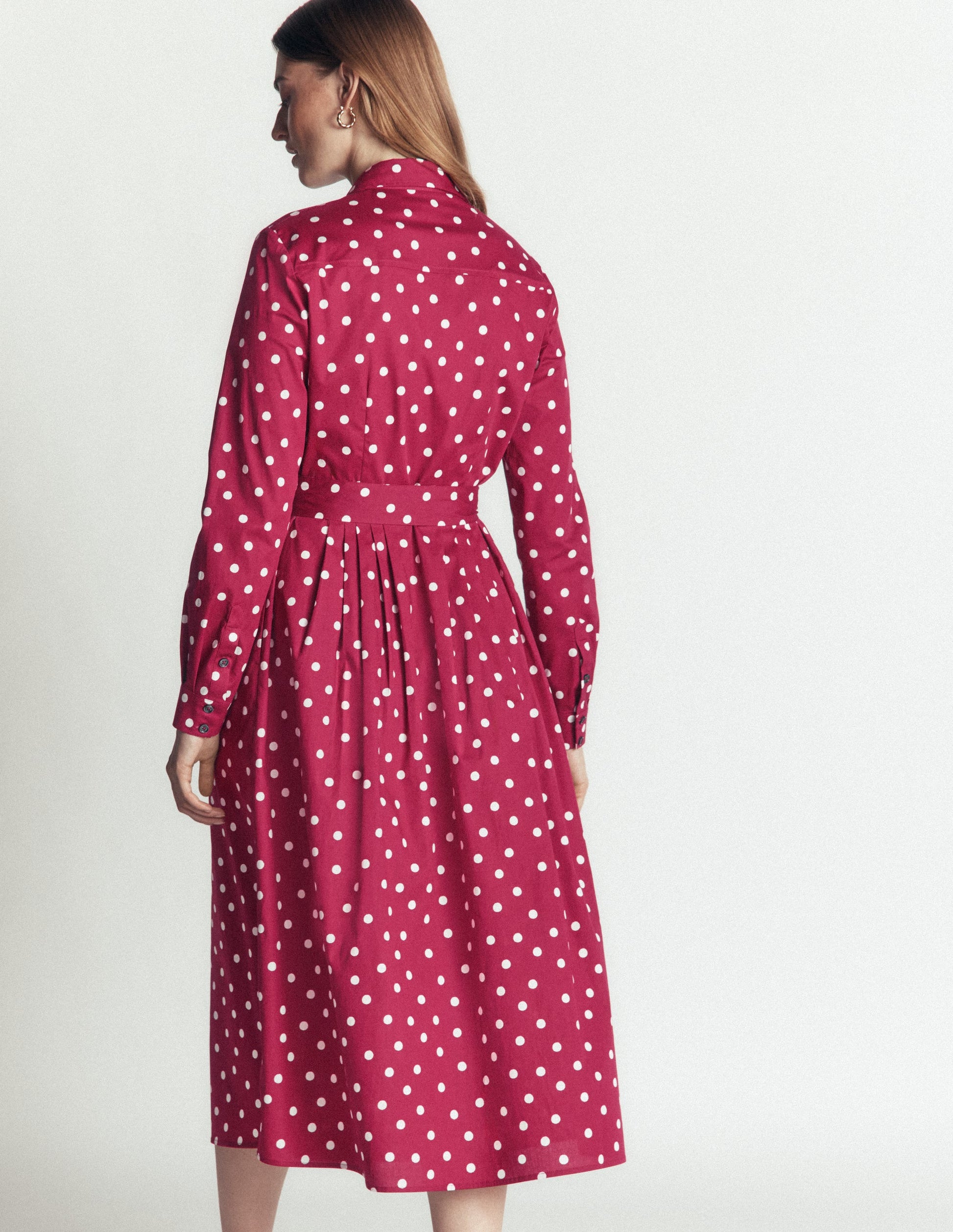 Alexa Midi-Hemdblusenkleid aus Baumwolle-Rubinrot, Boden-Punkte-5
