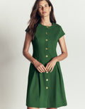 Robe courte plissée à boutons-Vert chasseur