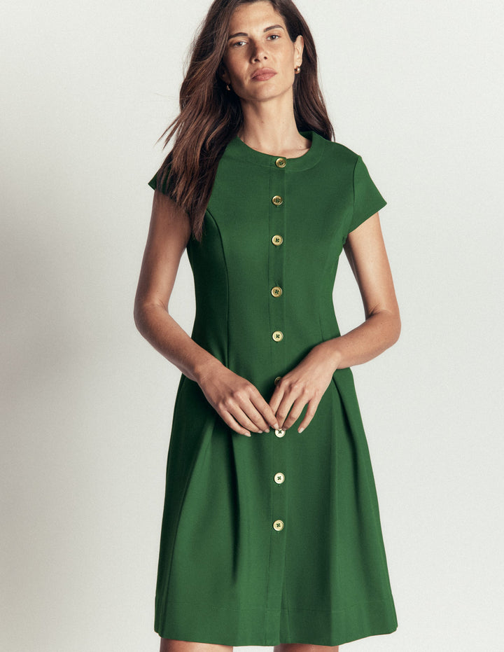 Kurzes Kleid mit Faltendetail und Knöpfen-Jagdgrün