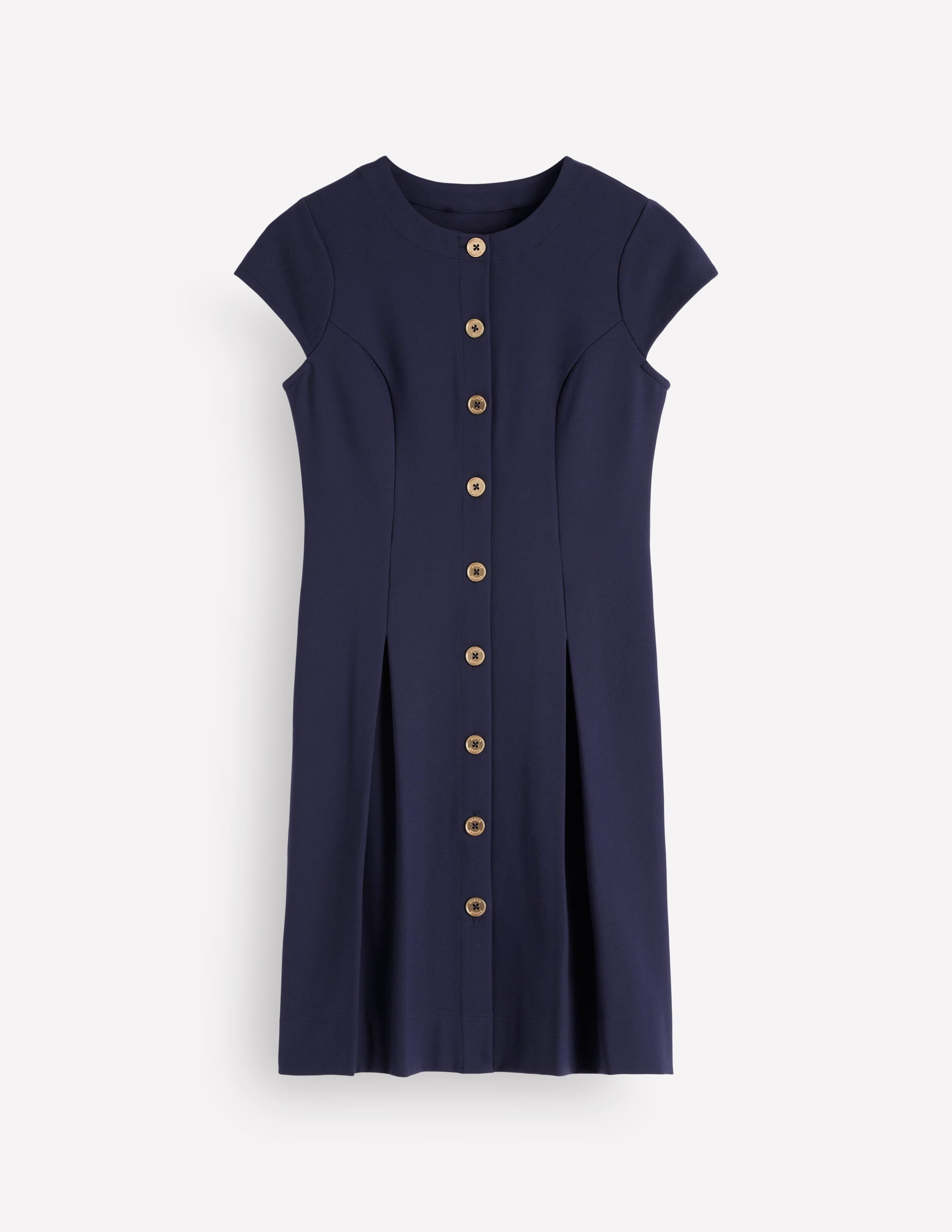 Robe courte plissée à boutons-Bleu marine - Image 6