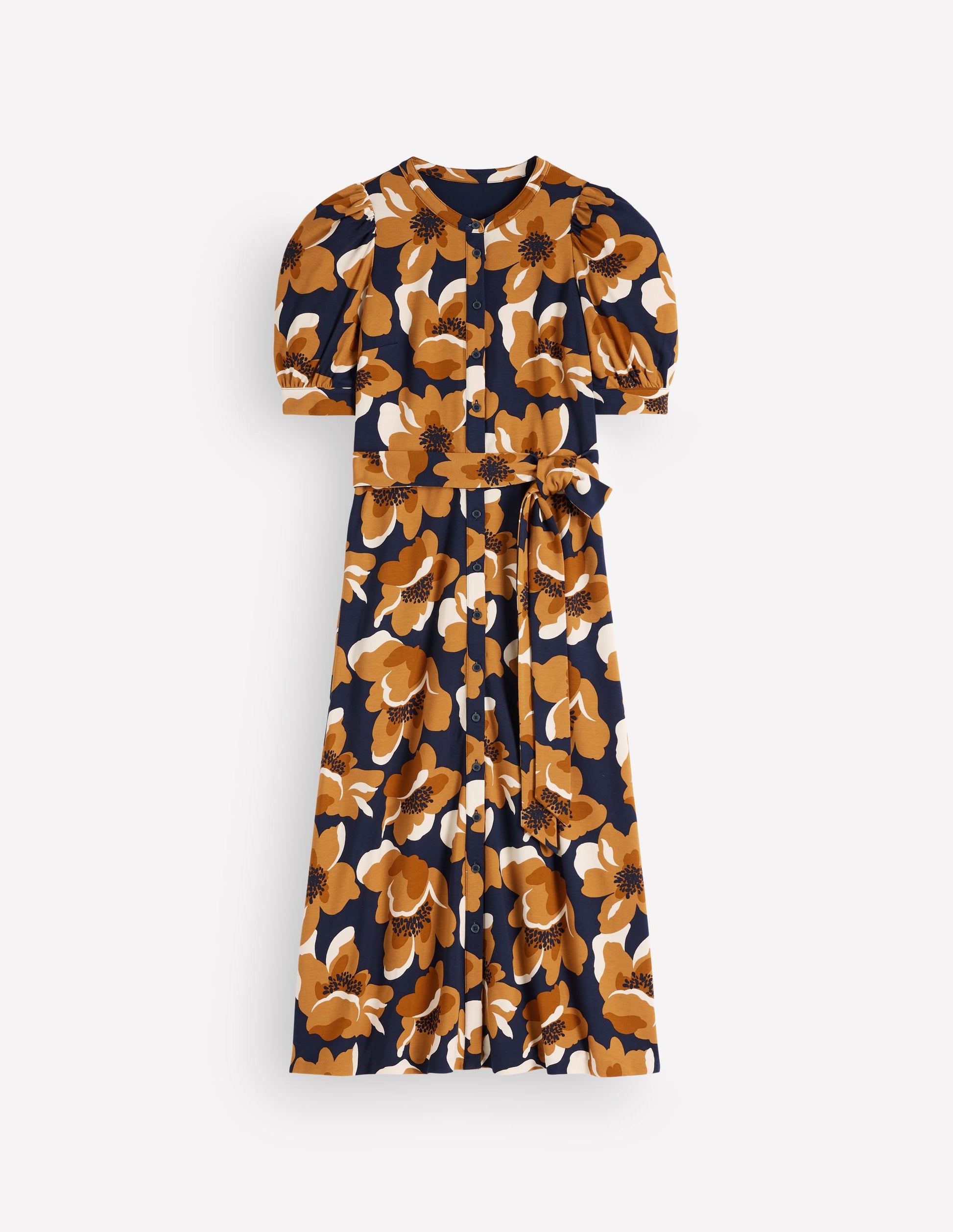 Ponte-Hemdblusenkleid mit Puffärmeln-Französisches Marineblau, Blumengarten-6