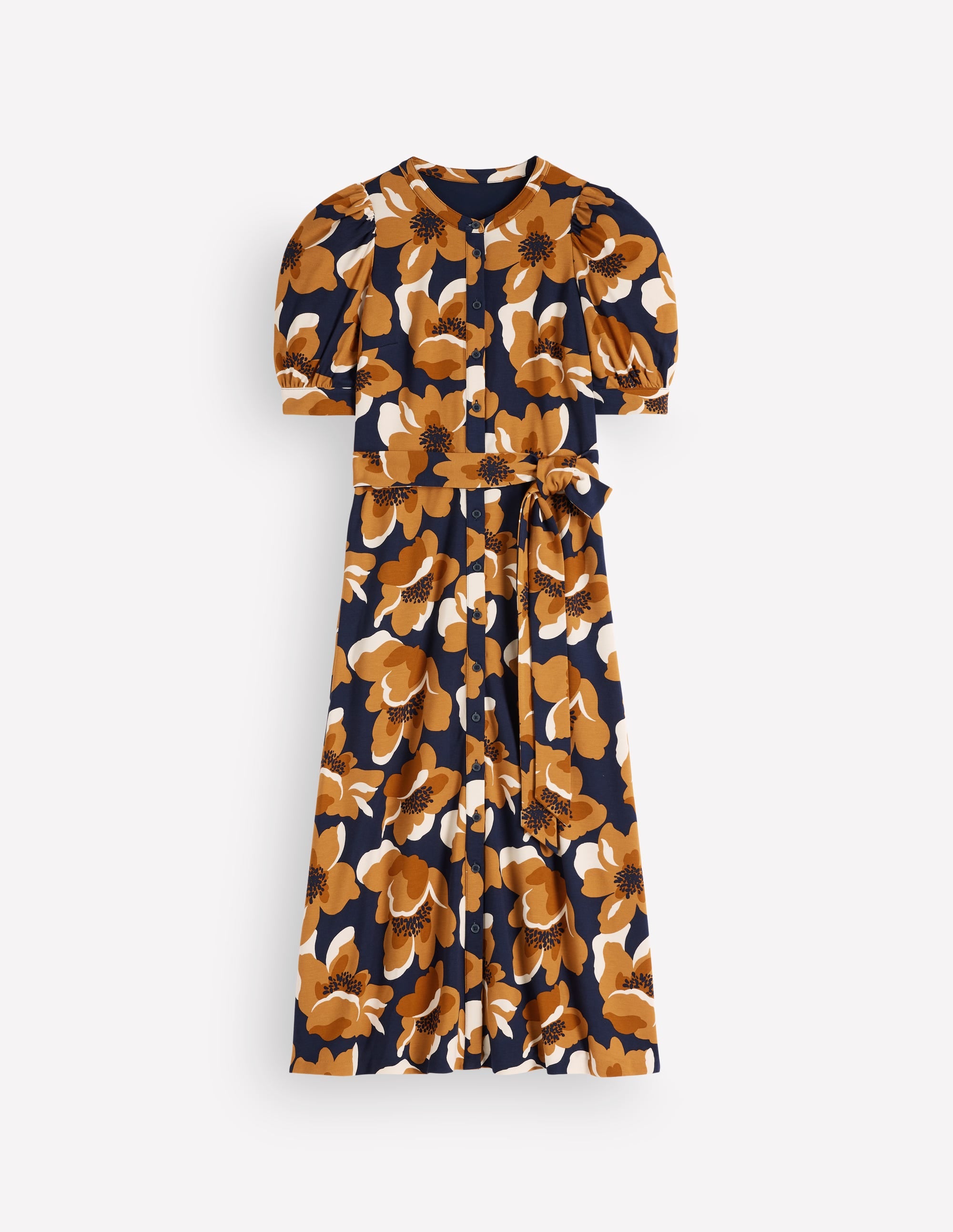 Ponte-Hemdblusenkleid mit Puffärmeln-Französisches Marineblau, Blumengarten - Image 6
