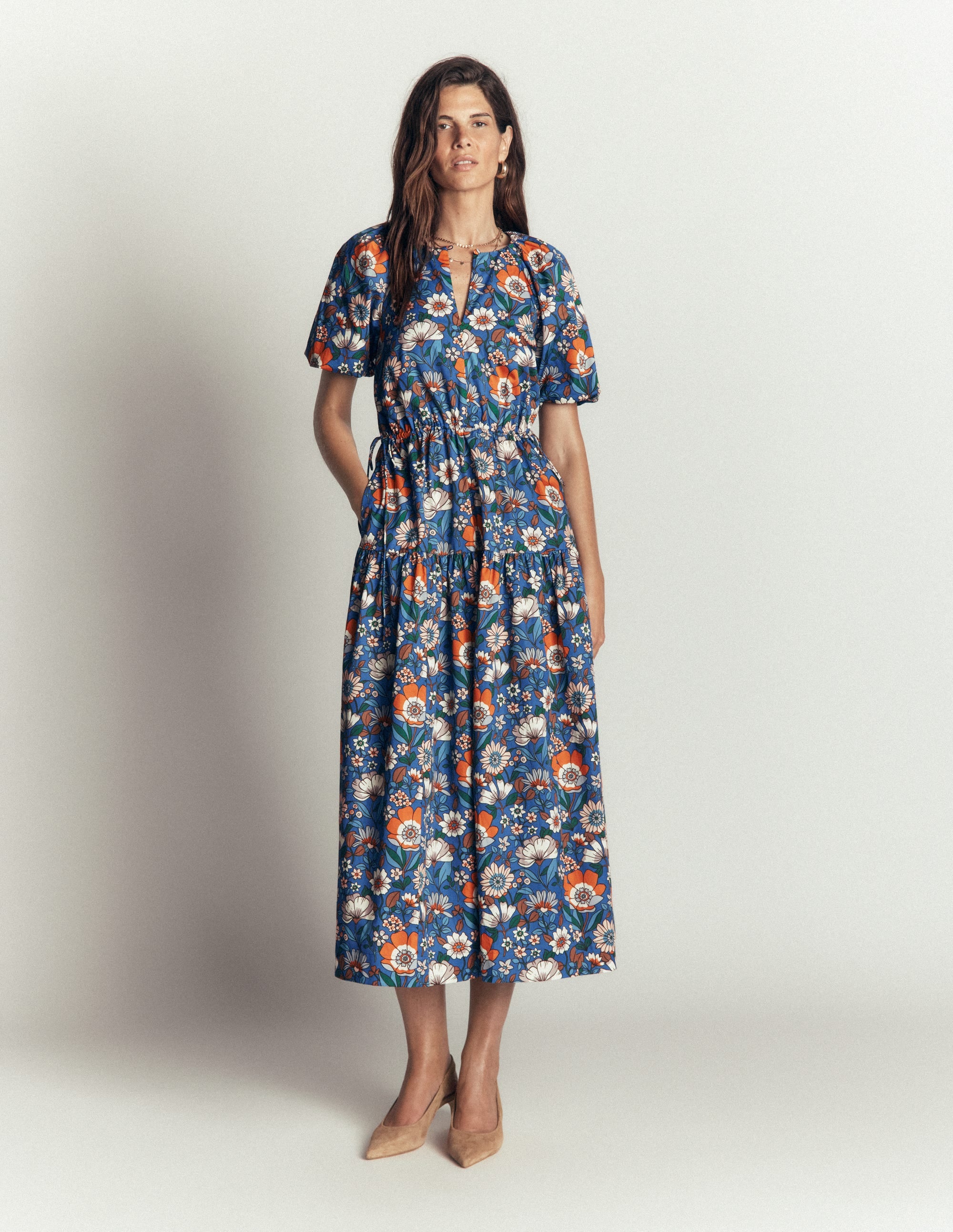 Modisches Kleid mit Kordelzug an der Taille-Bunt, Blumenfeld - Image 5
