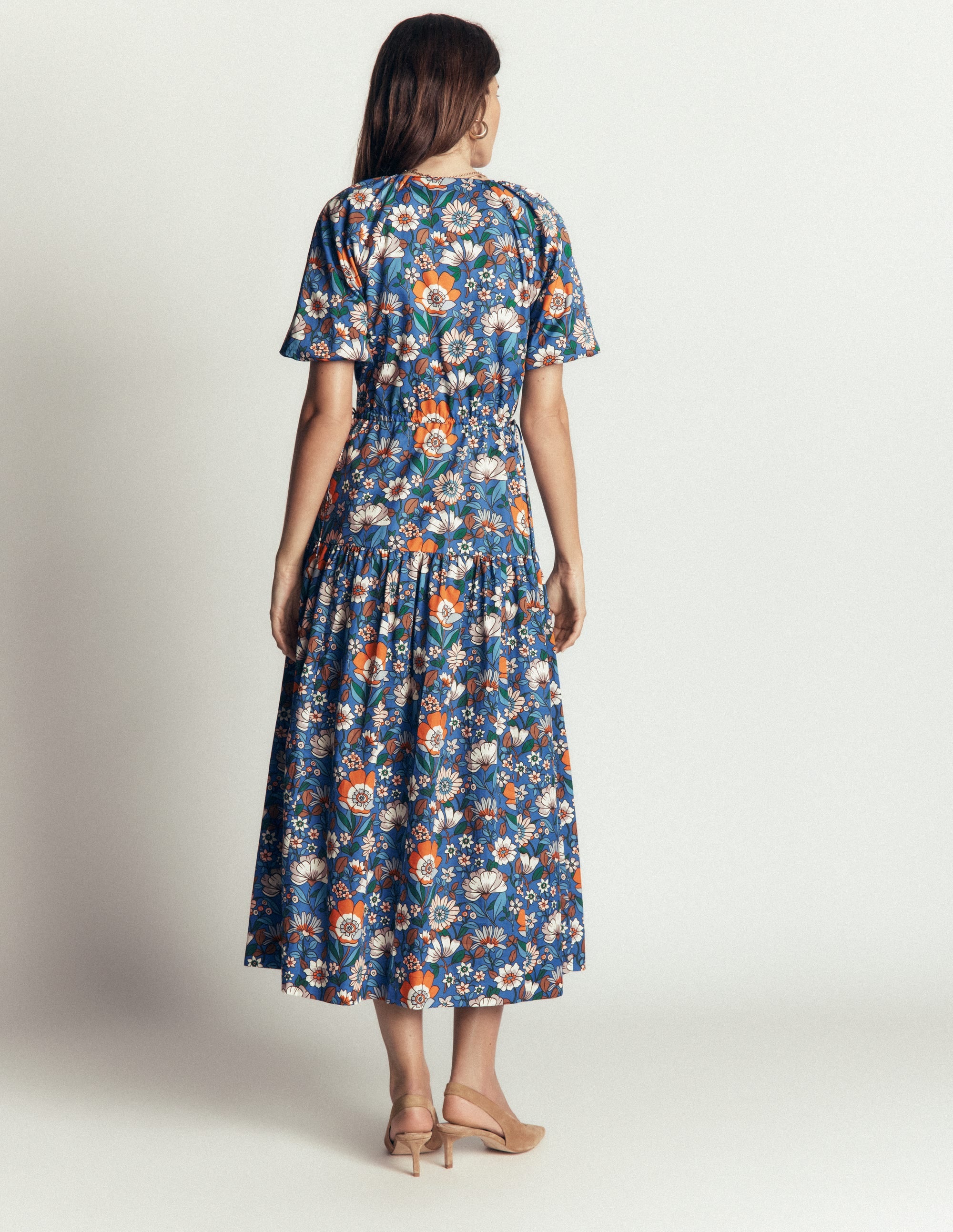 Modisches Kleid mit Kordelzug an der Taille-Bunt, Blumenfeld - Image 6